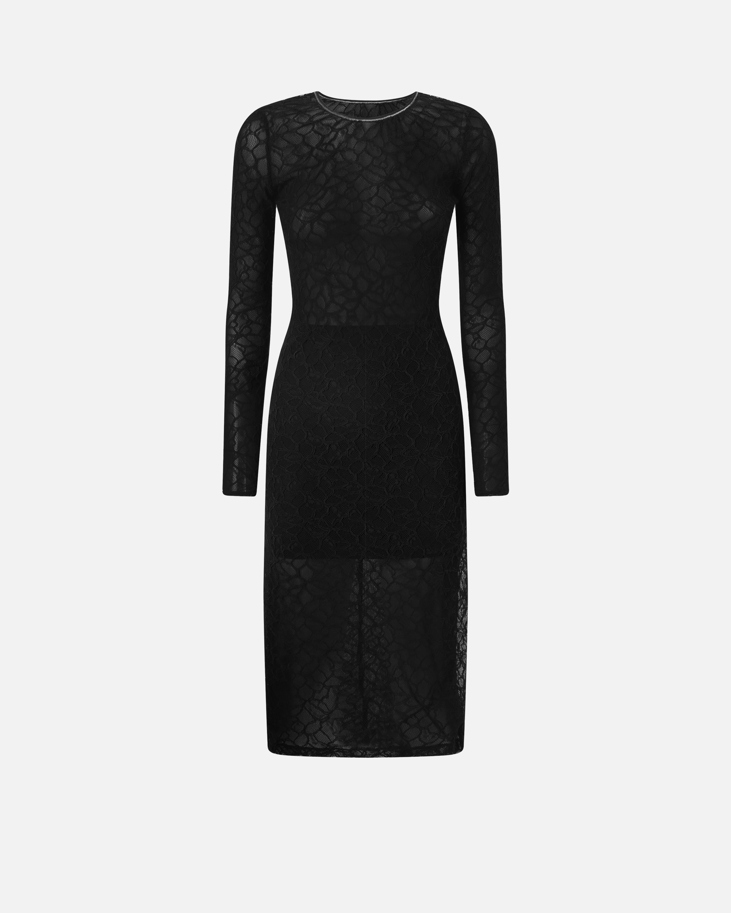 Pinko Fitted Lace Dress With Open Back In Nero Limousine
