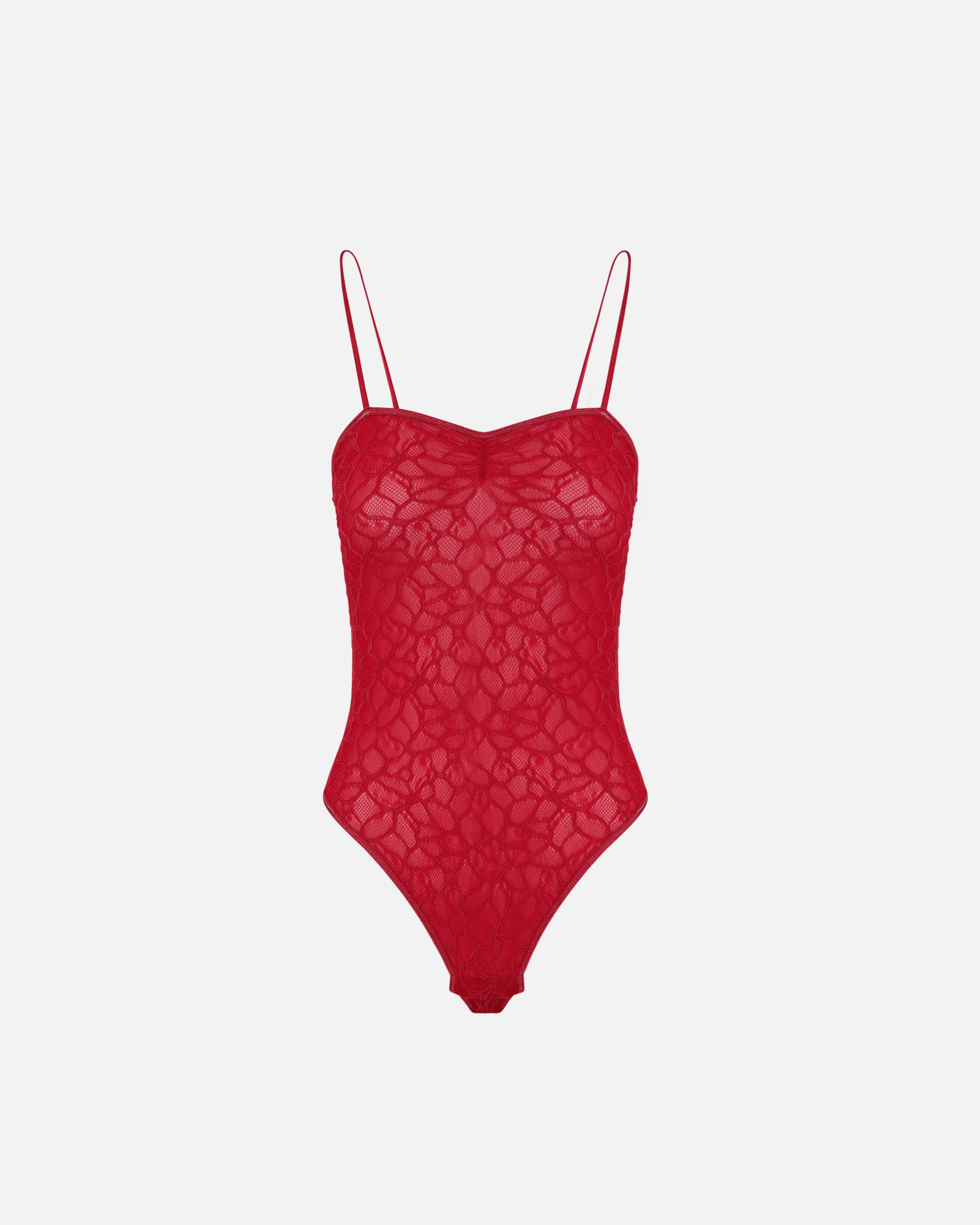 Pinko Bodysuit With Thin Lace Straps In Salsa Red