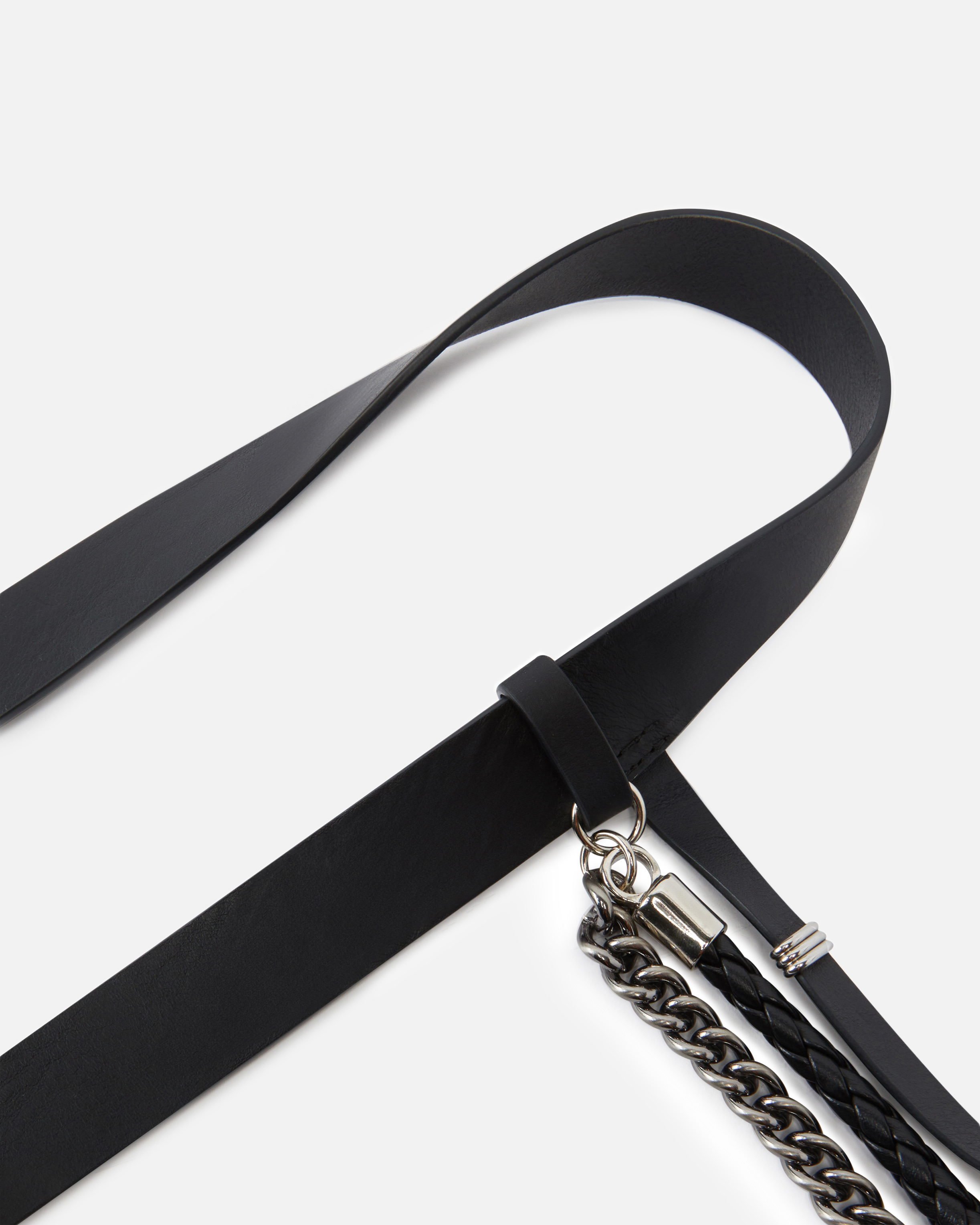 Pinko Leather Belt With Chains And Straps In Black-old Silver