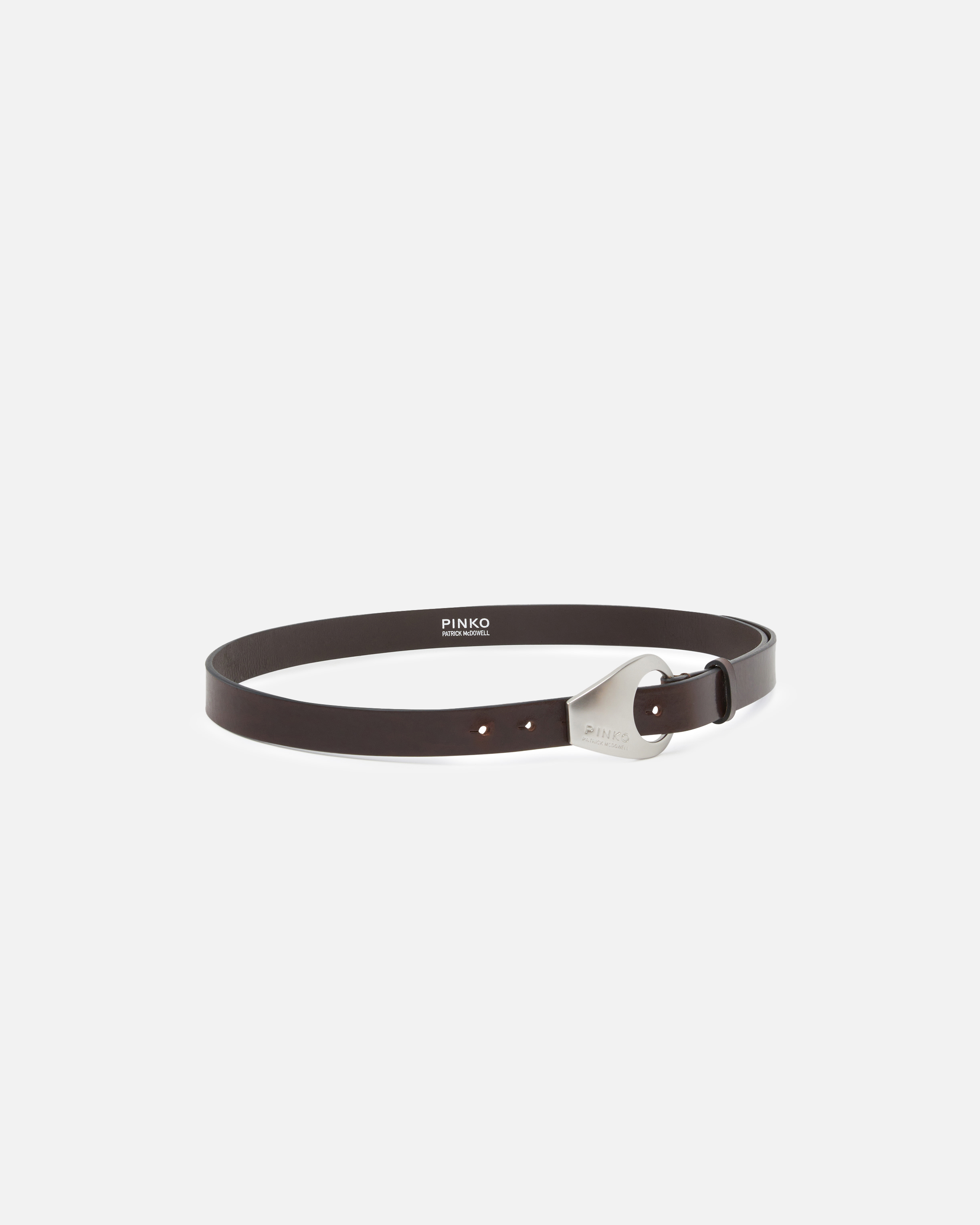 Pinko Brown Geometric Buckle Belt In Dark Brown-brushed Silver