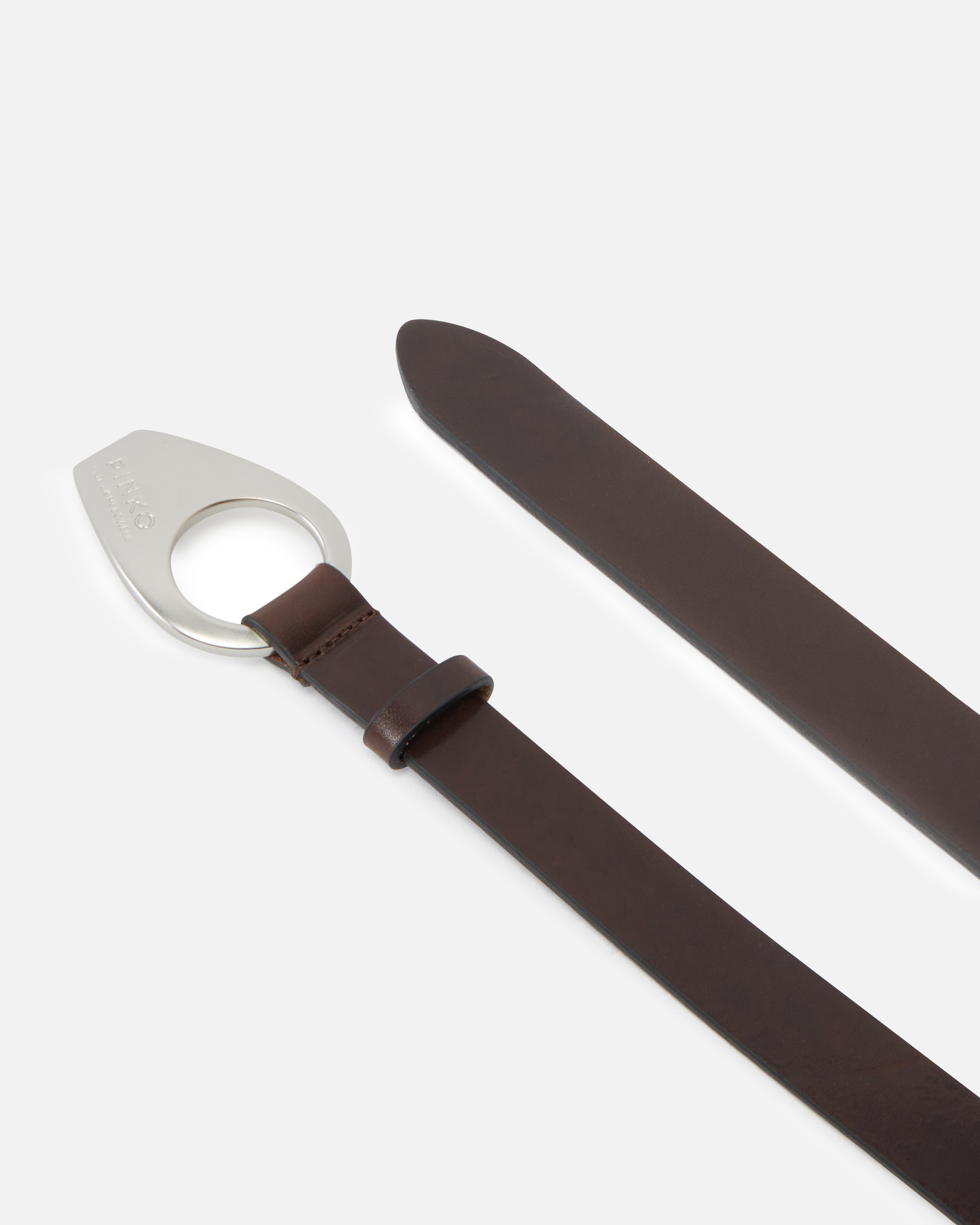 Pinko Brown Geometric Buckle Belt In Dark Brown-brushed Silver