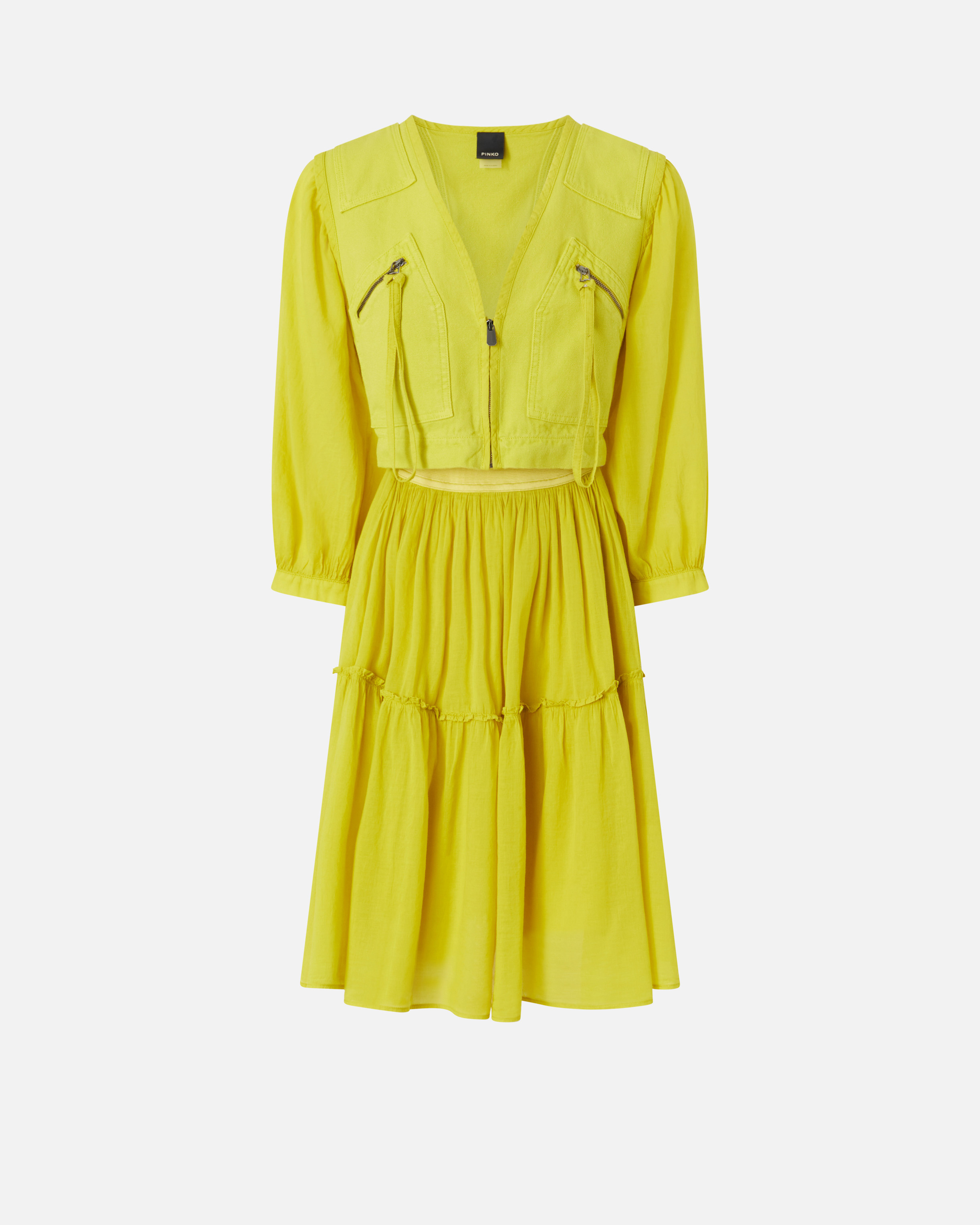 Mini abito effetto due pezzi con gonna morbida - Giallo - large | Pinko 