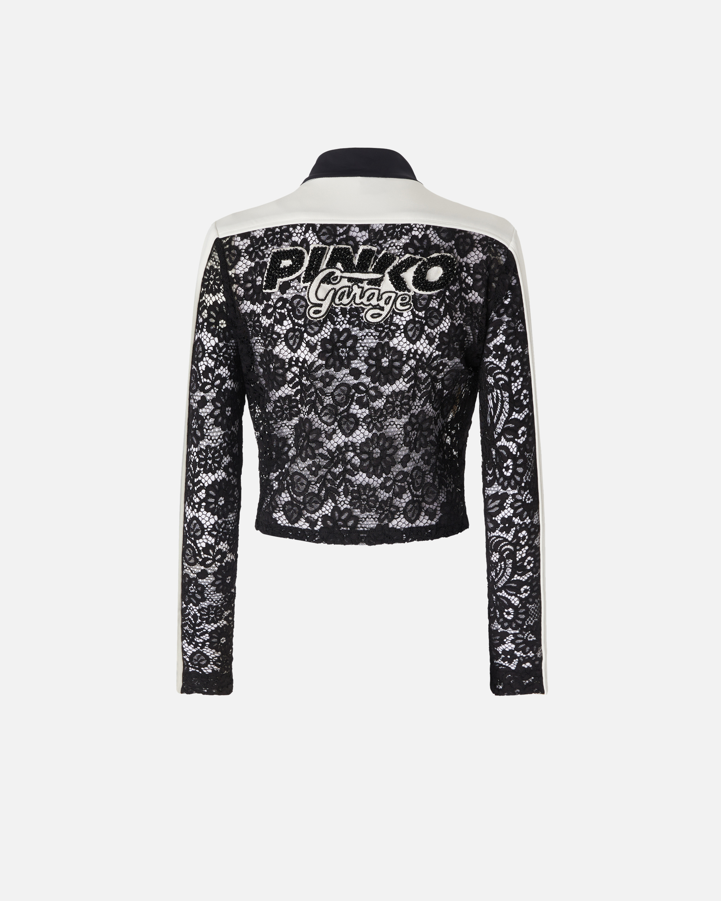 Pinko Lightweight Lace Jacket With Embroidered Patches In Black