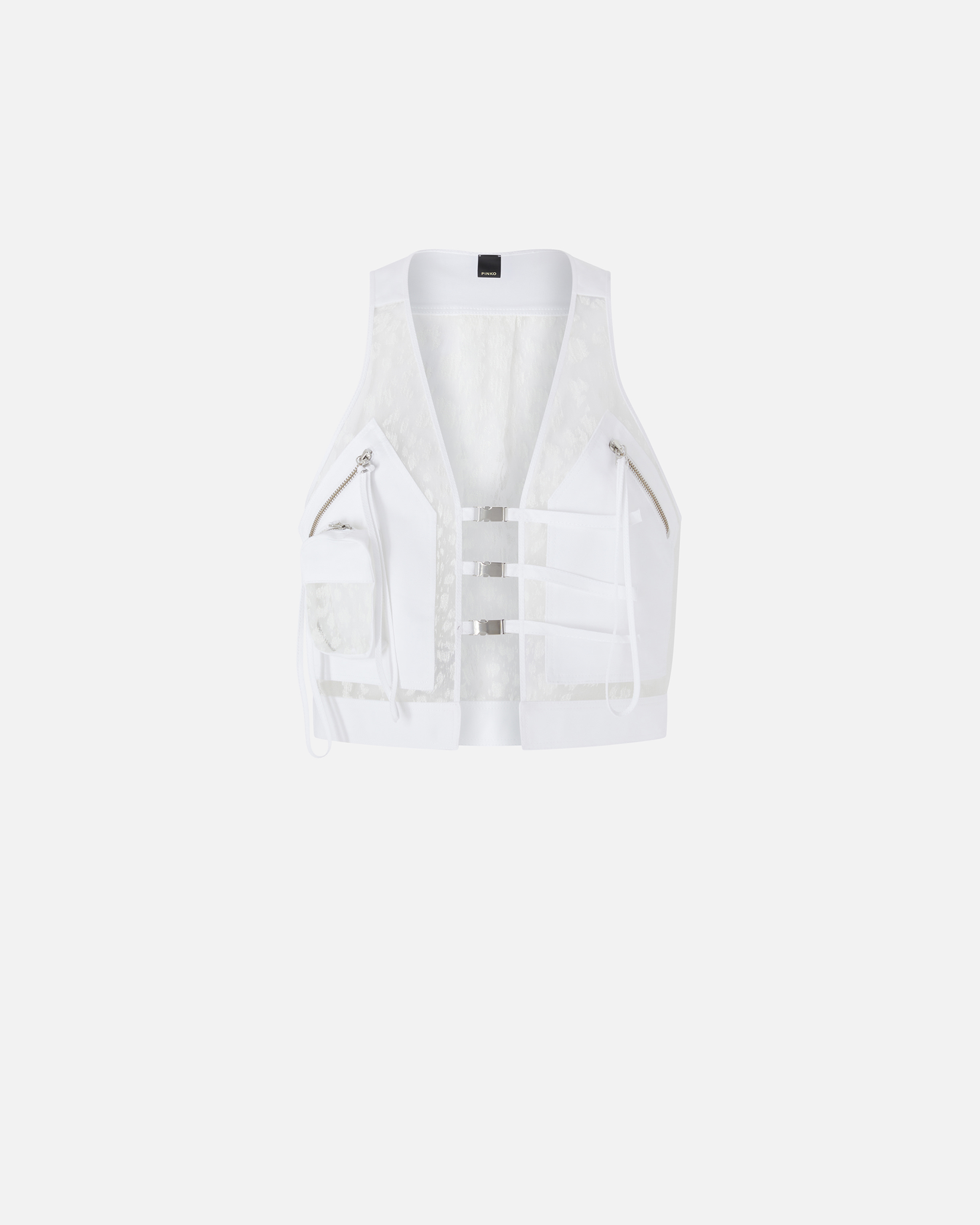 Pinko Multi-pocket Vest In Lightweight Printed Organza In Bright White