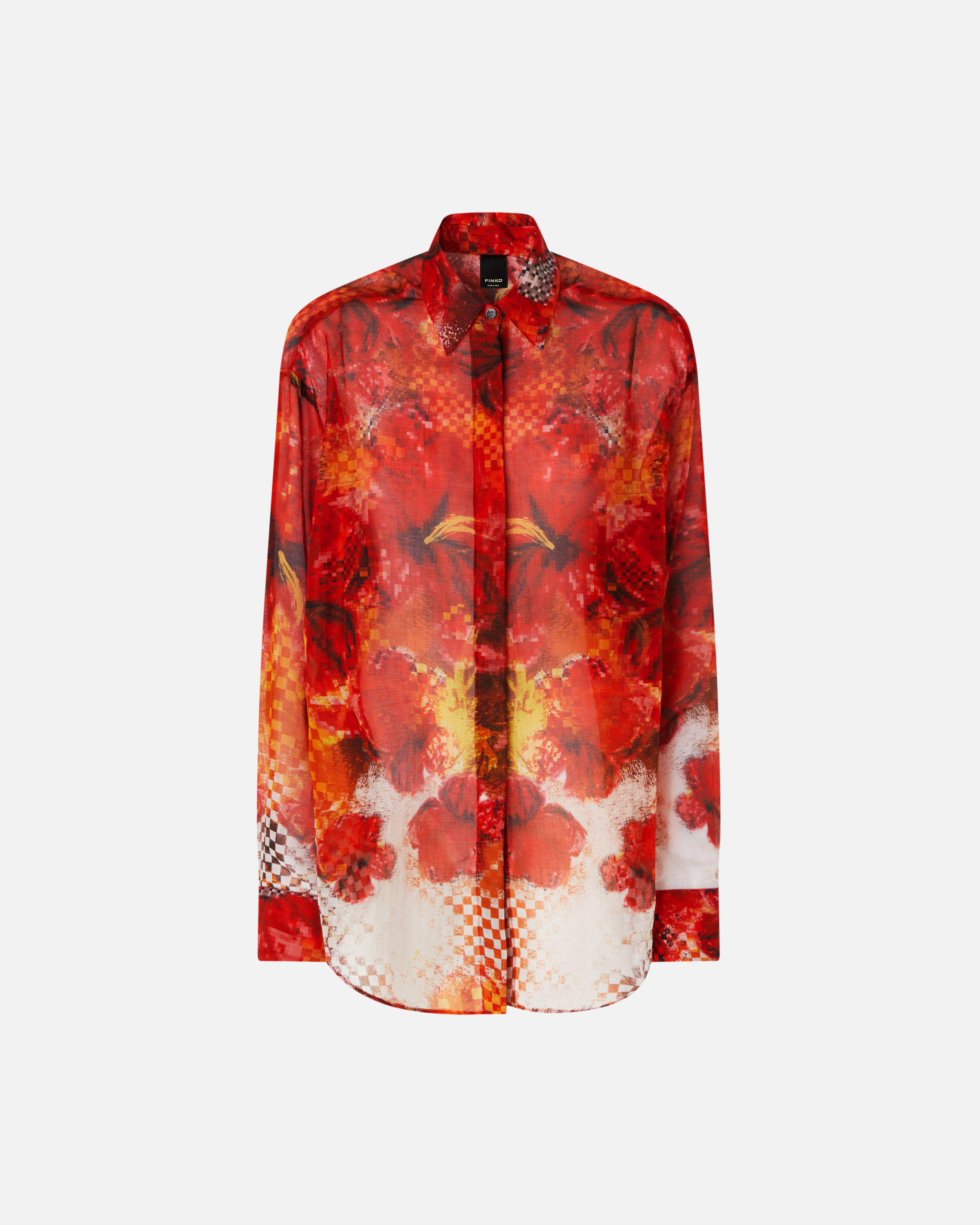 Pinko Shirt With Red Flower And Check Print In Multicolour: Red/white