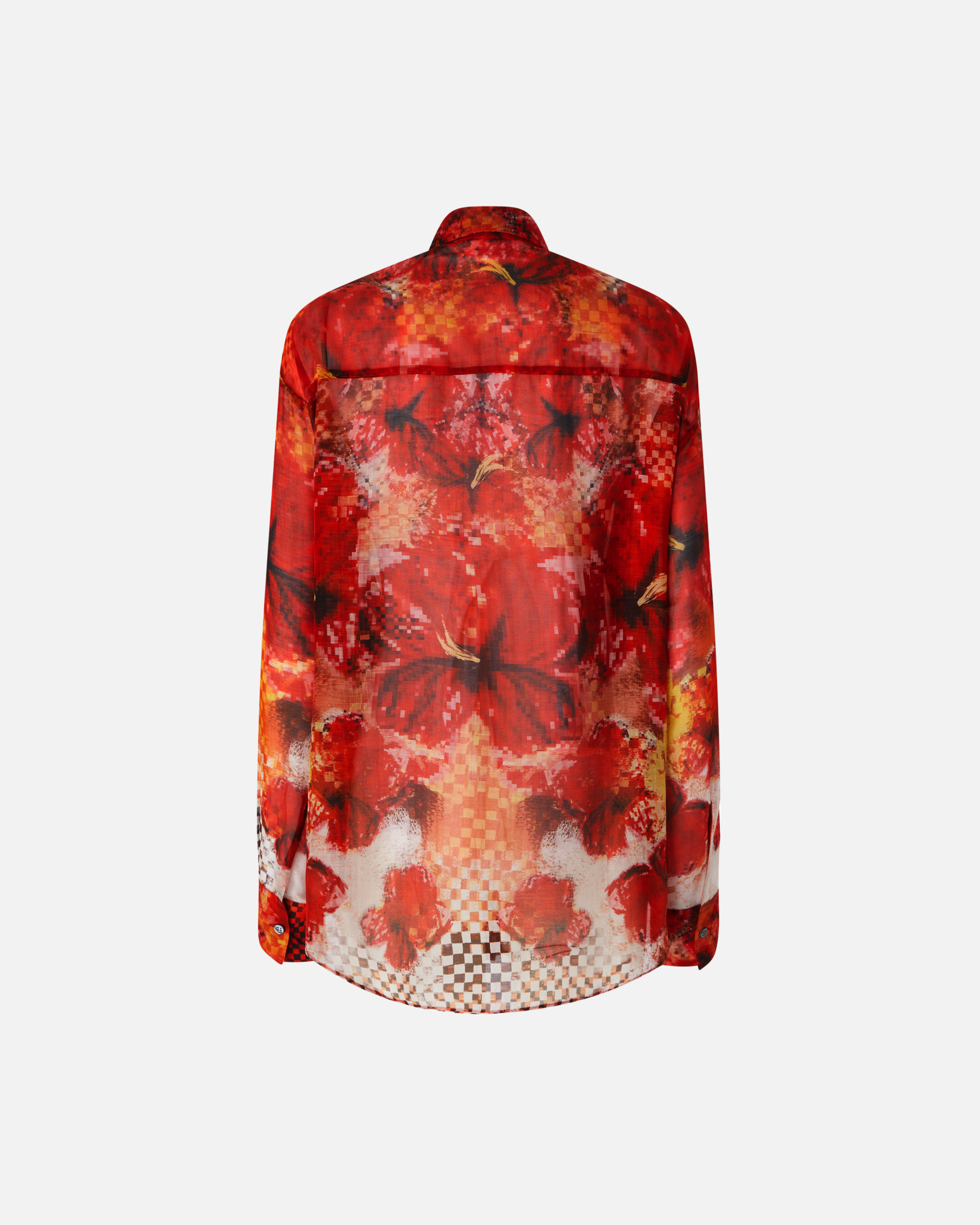 Pinko Shirt With Red Flower And Check Print In Multicolour: Red/white