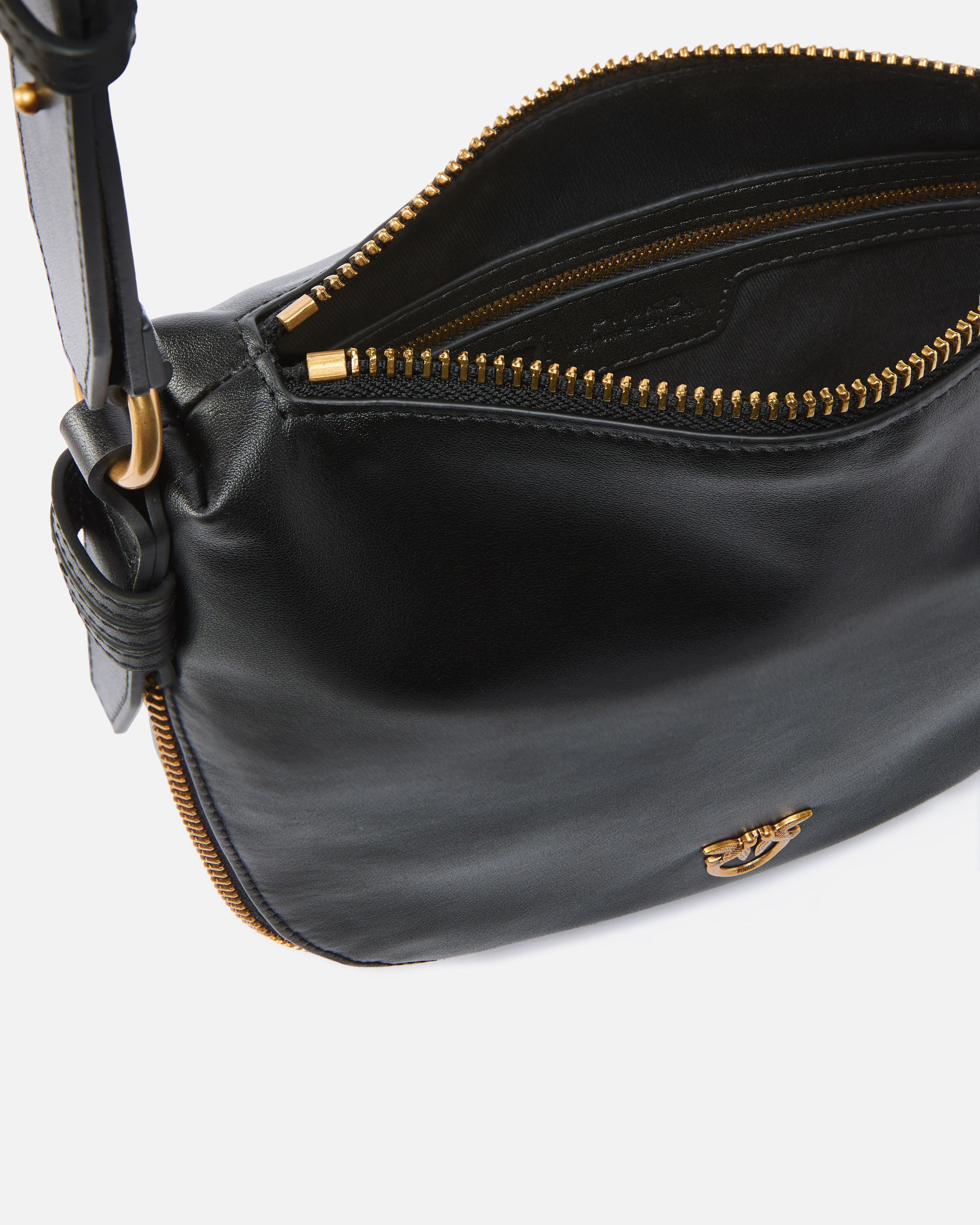 Pinko Small Leather Hobo Shoulder Bag With Zip In Multi