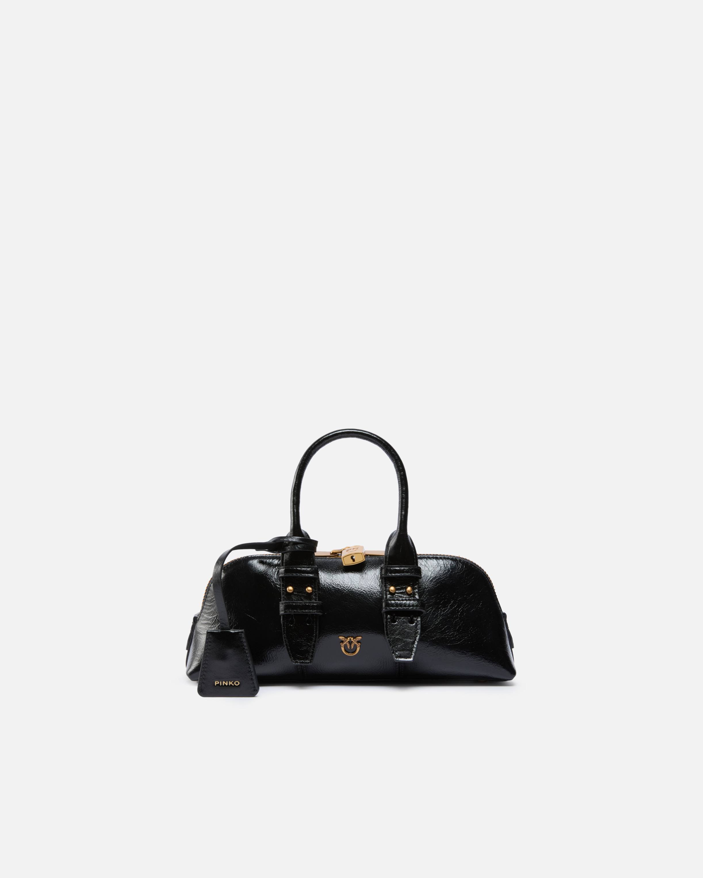 Pinko Escape Bag Baguette Small Handbag In Patent-effect Leather In Black