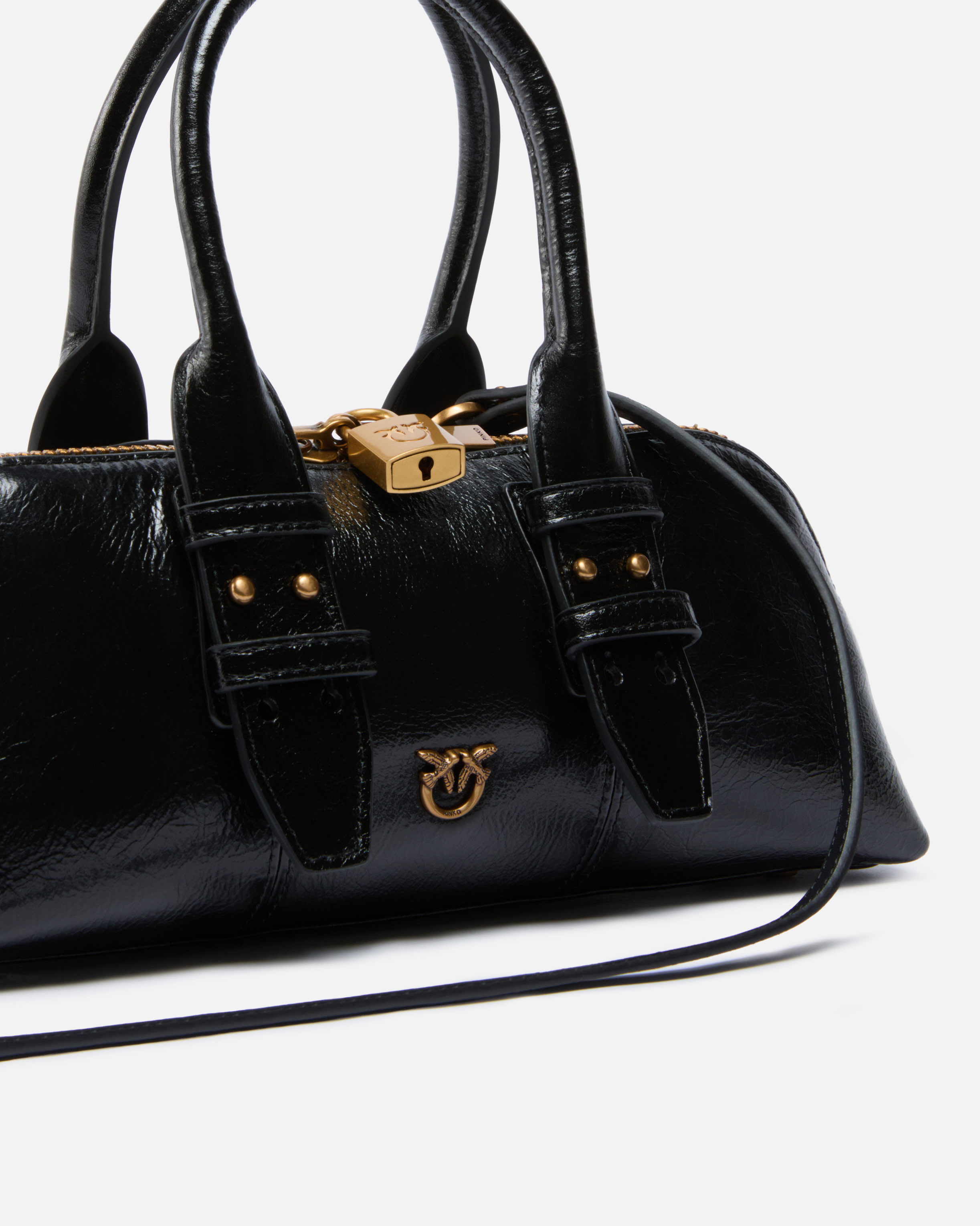 Pinko Escape Bag Baguette Small Handbag In Patent-effect Leather In Black