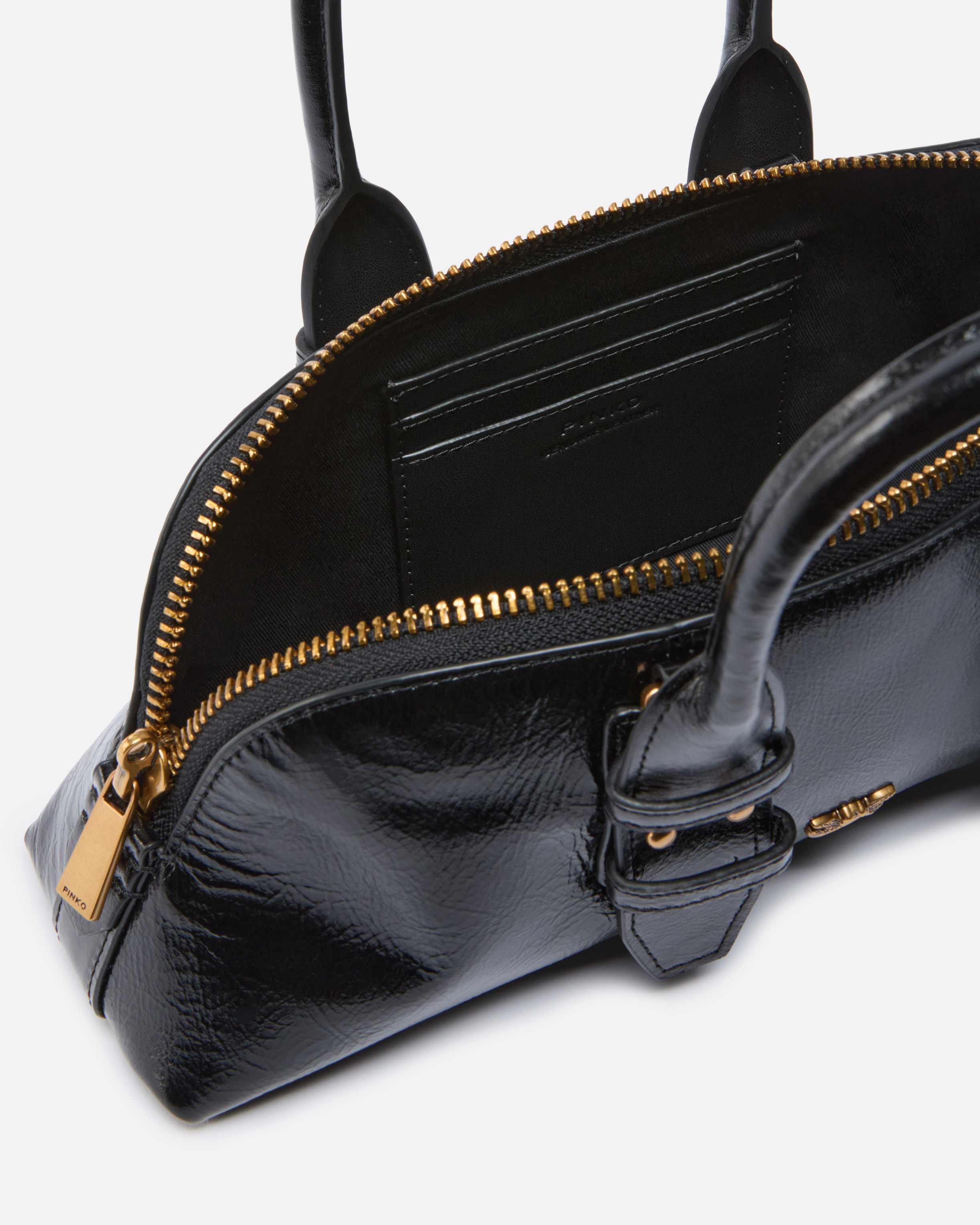 Pinko Escape Bag Baguette Small Handbag In Patent-effect Leather In Black