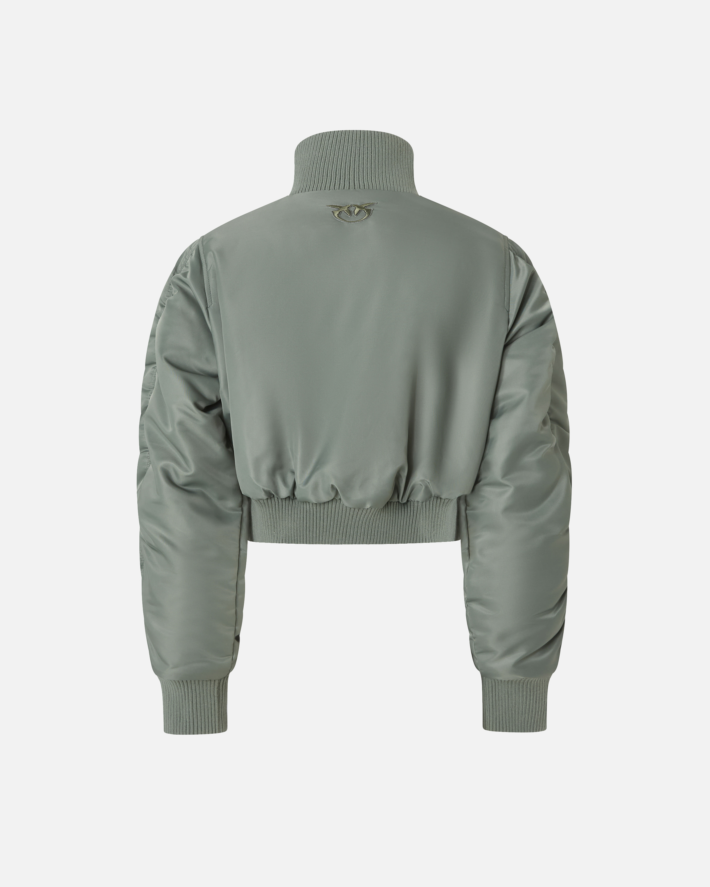 Pinko Short Technical Satin Bomber Jacket In Green