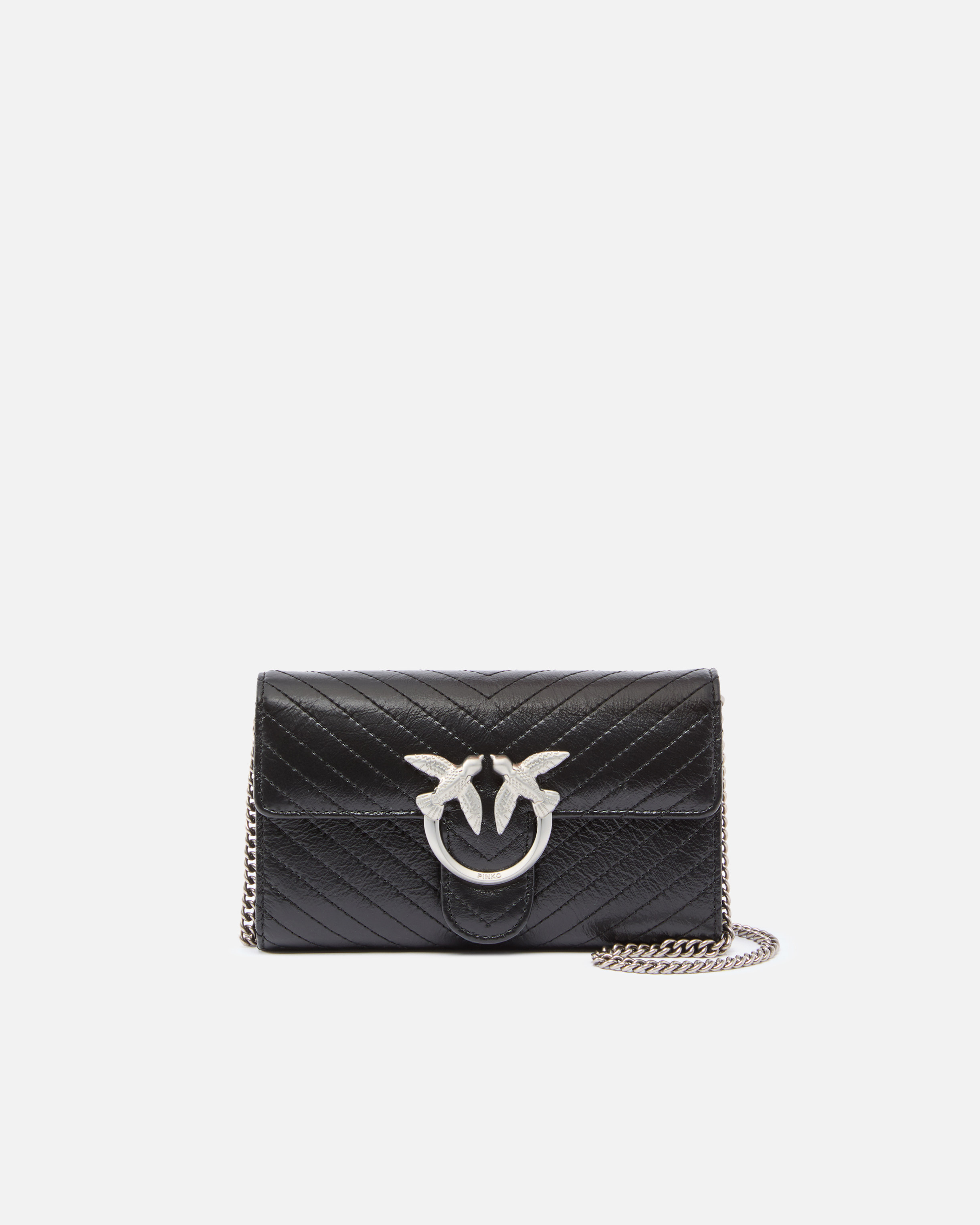 Pinko Love Bag One Small Crossbody Bag In Leather In Black