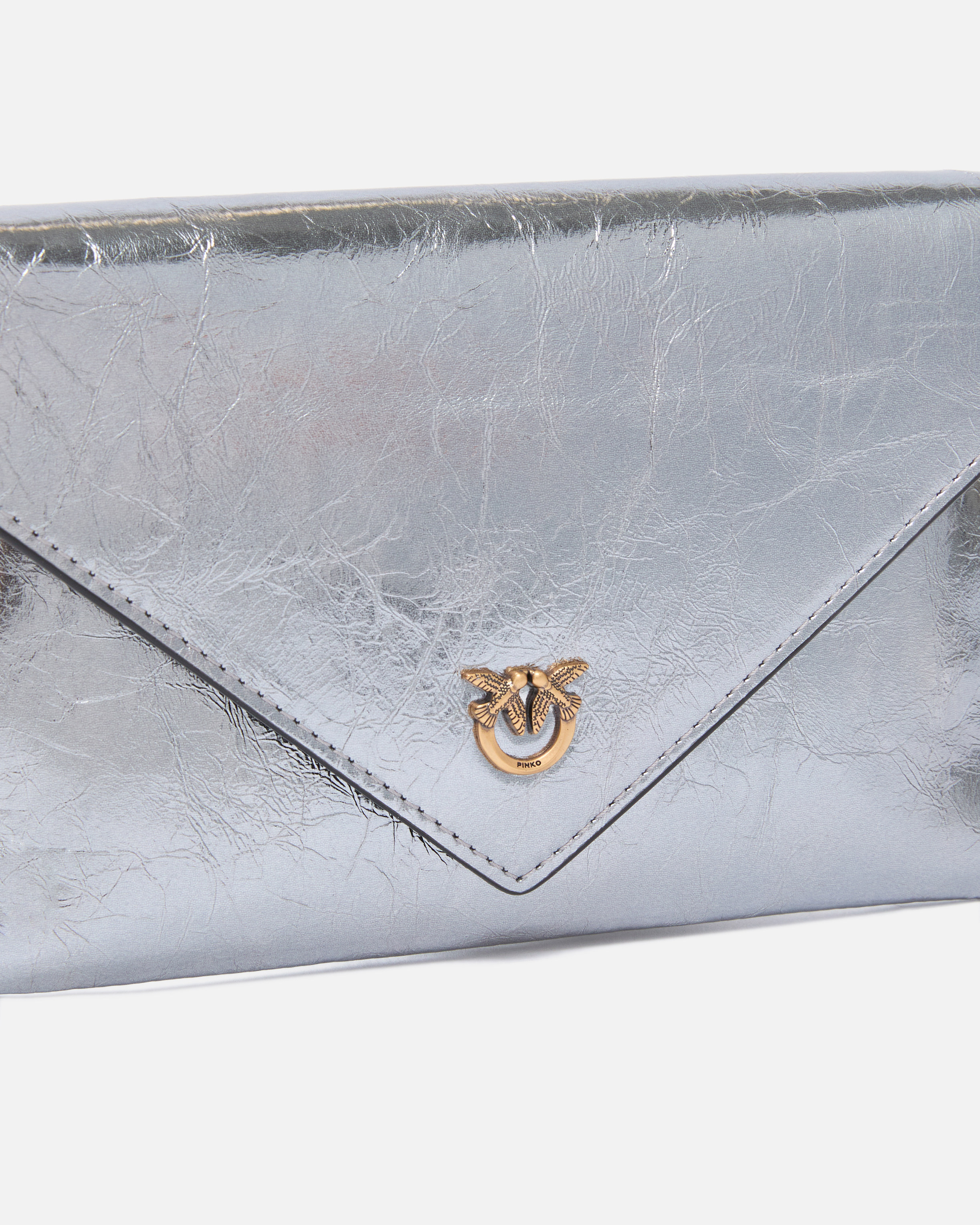Pinko Metallic Leather Pouch With Love Birds Logo