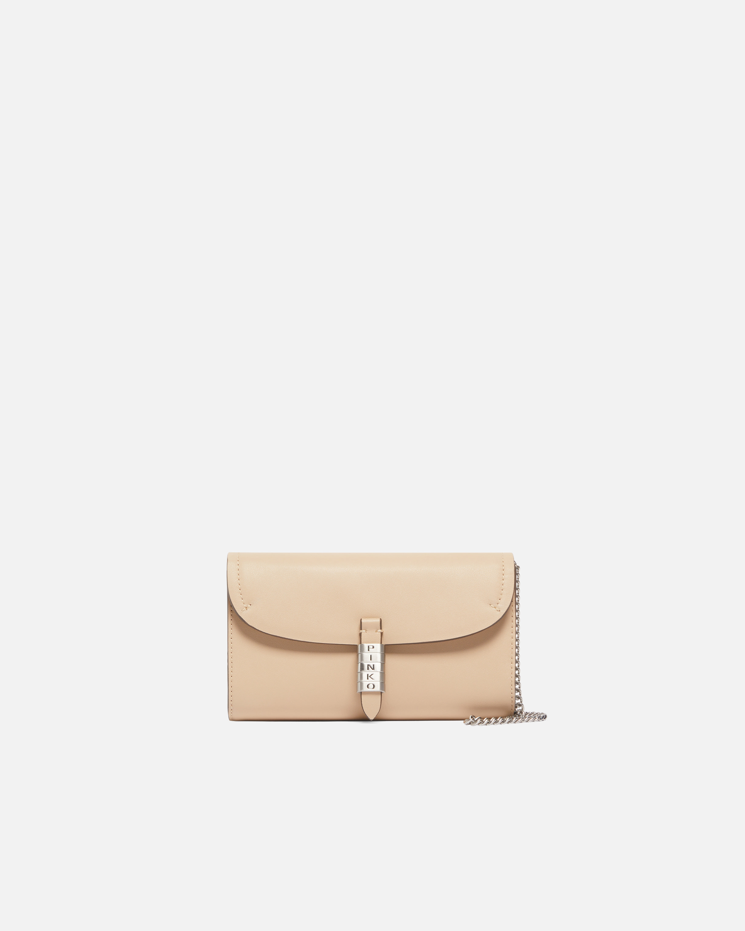 Portefeuille en cuir avec logo PINKO et bandoulière - Beige, Gris - large | Pinko 