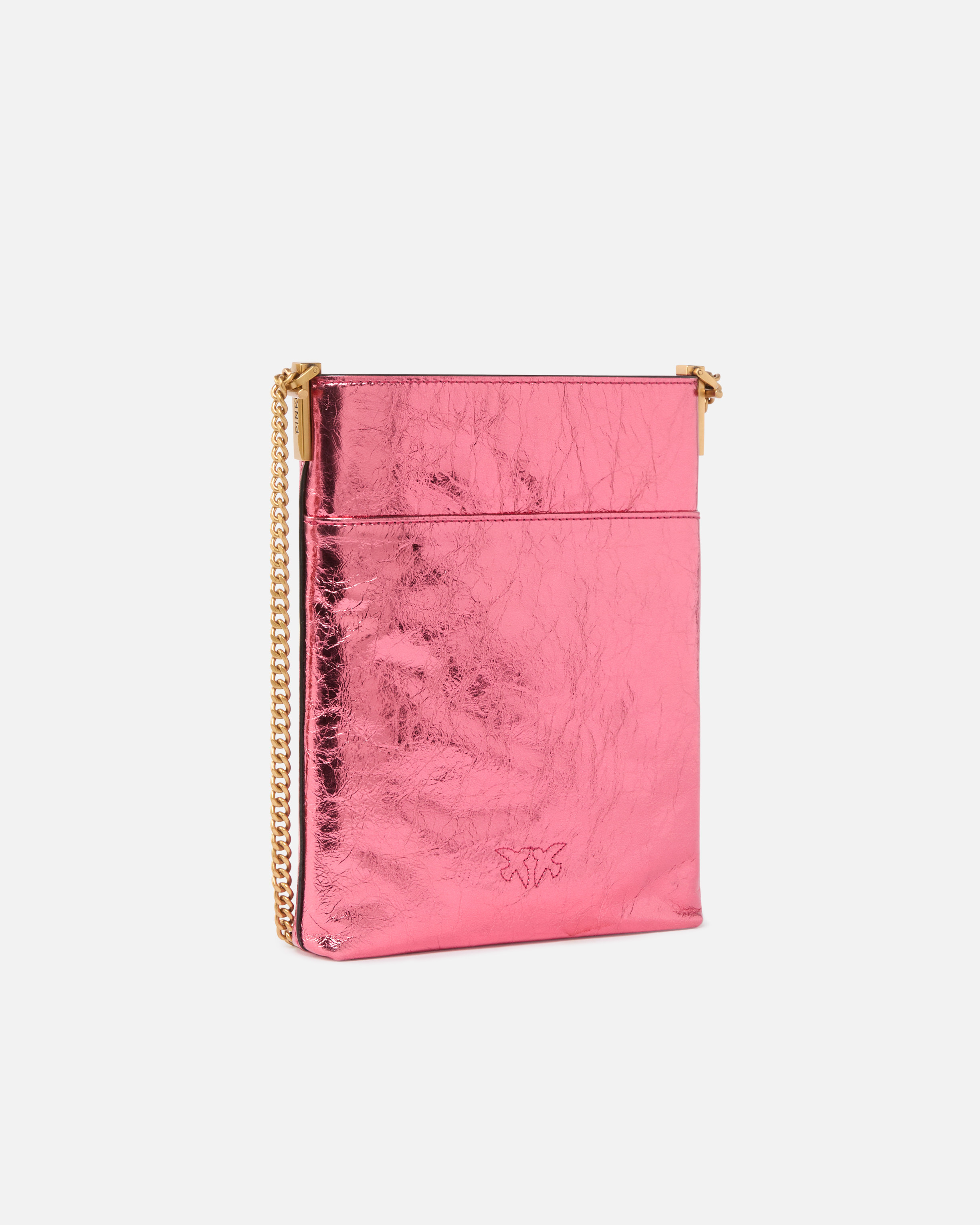 Pinko Flat Laminated Leather Bucket Bag With Shoulder Strap