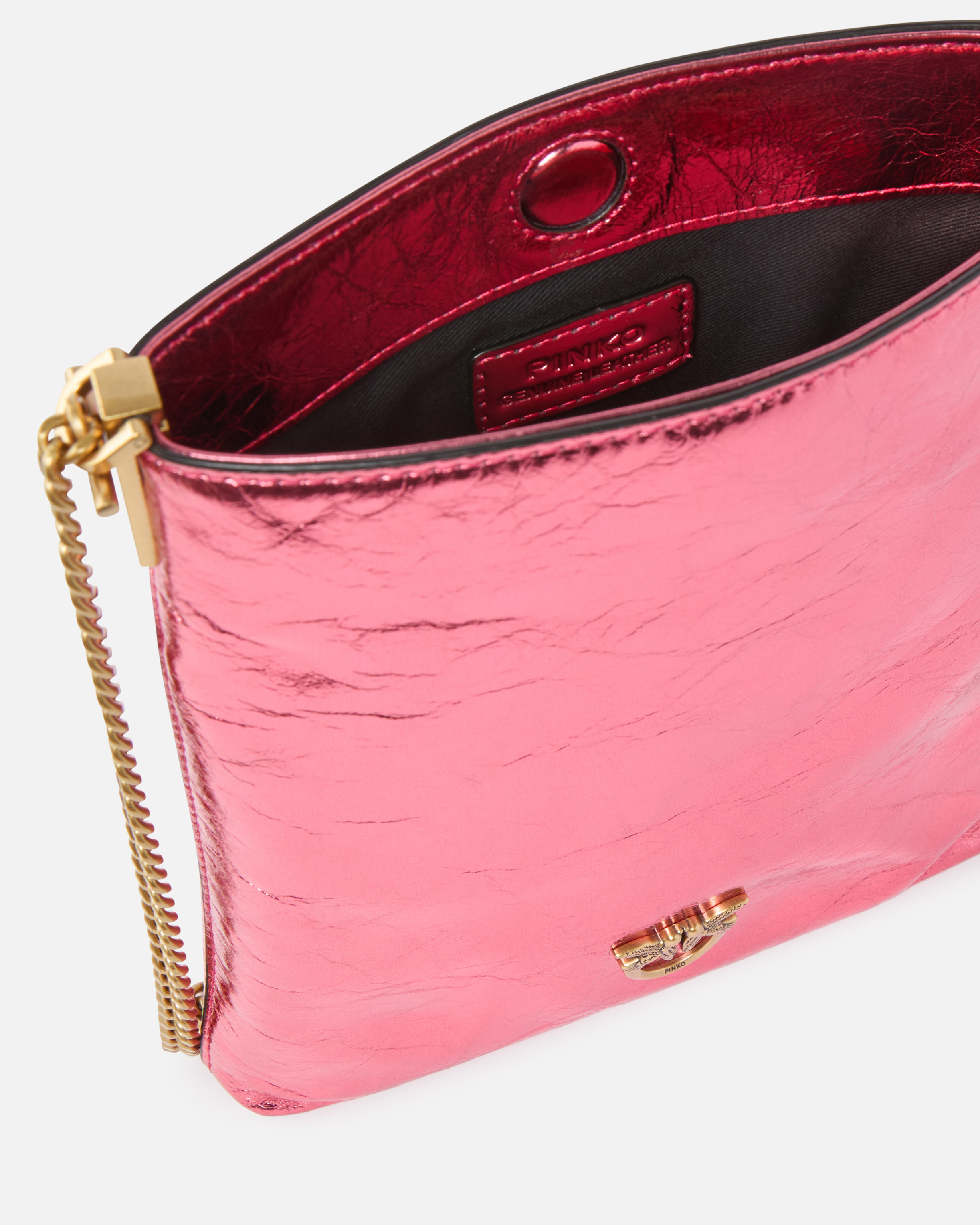 Pinko Flat Laminated Leather Bucket Bag With Shoulder Strap