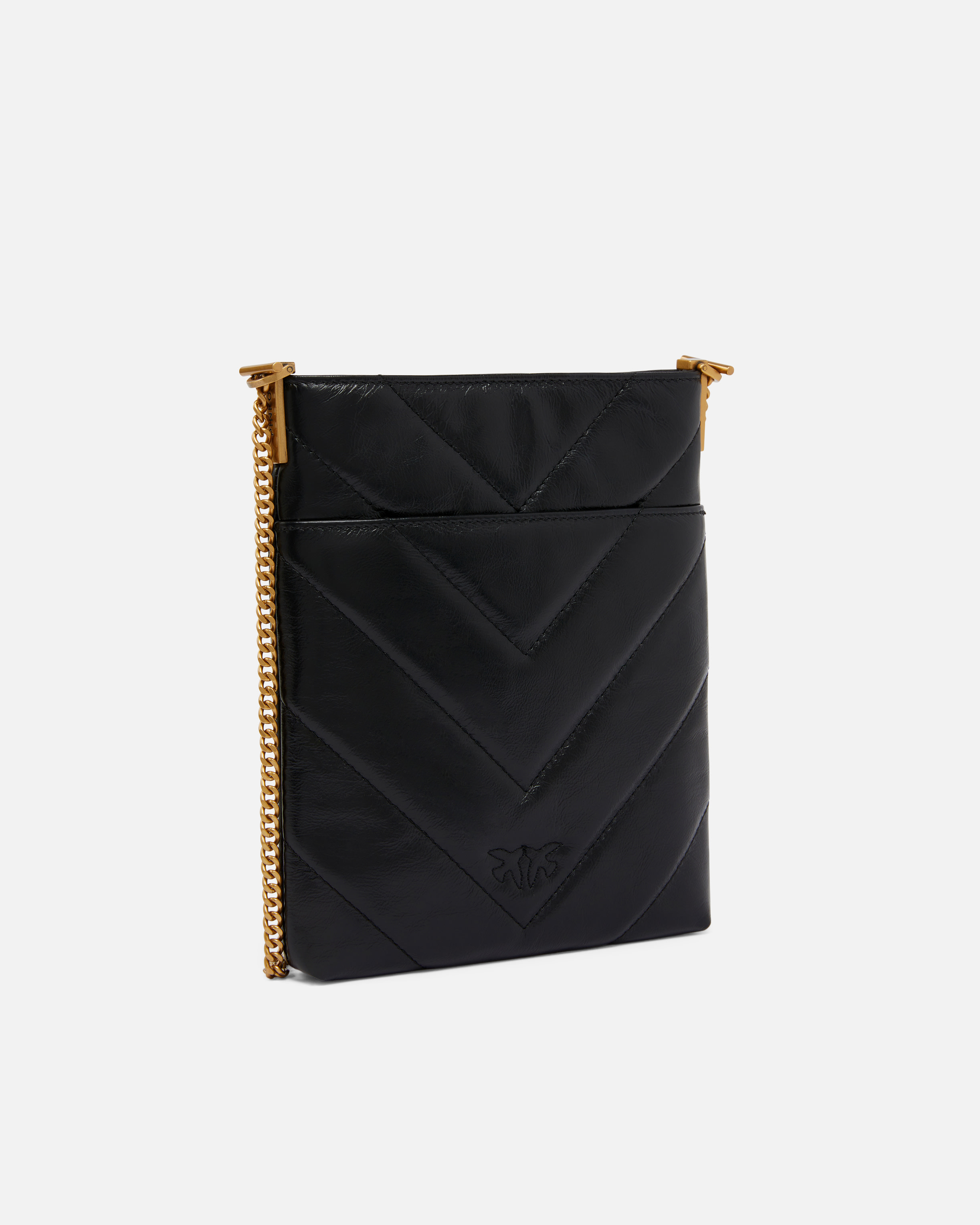 Pinko Small Flat Shoulder Pouch In Chevron-patterned Leather In Multi