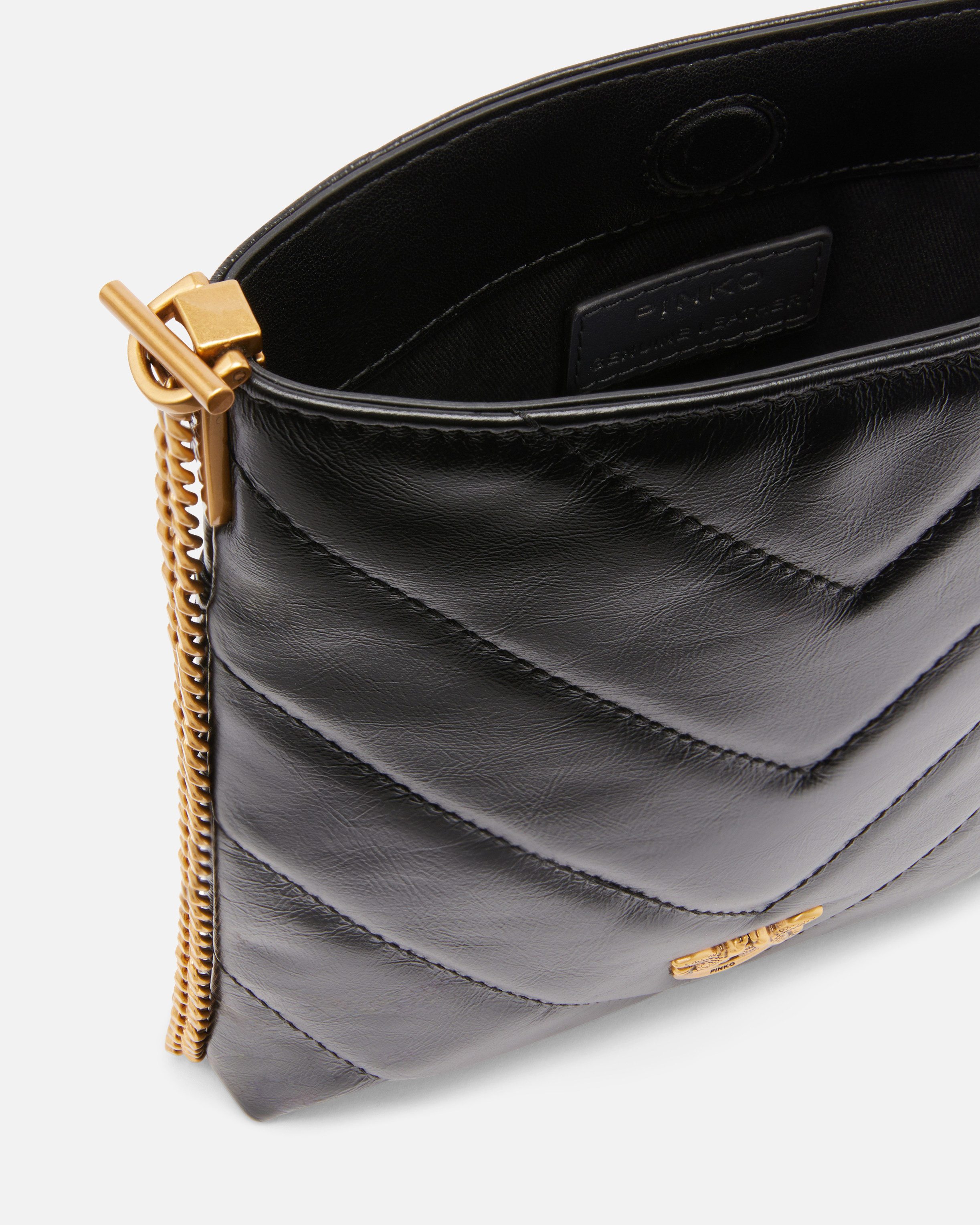 Pinko Small Flat Shoulder Pouch In Chevron-patterned Leather In Multi