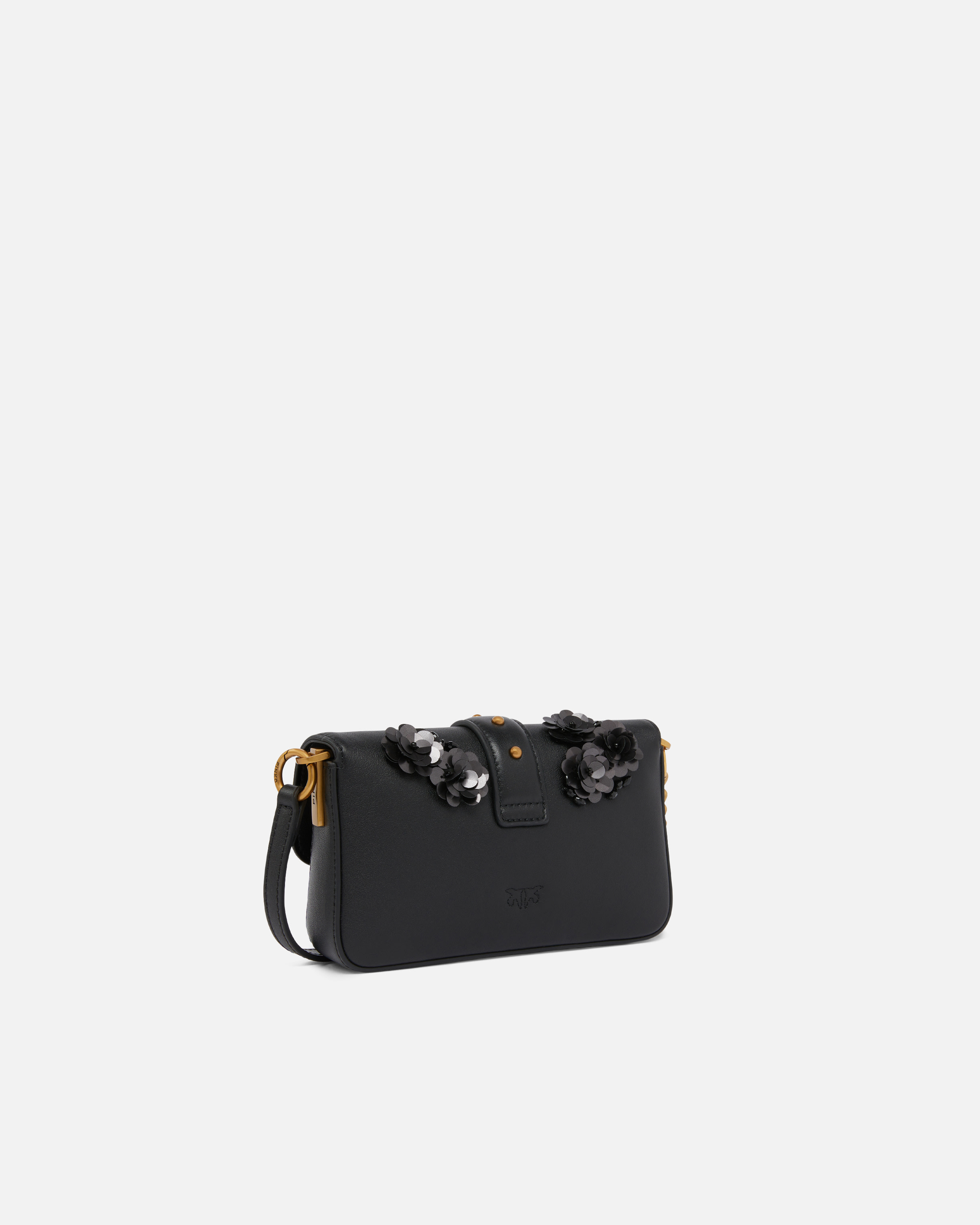 Pinko Baby Love Bag Slouchy Shoulder Bag In Leather With Jewel Flowers In Black