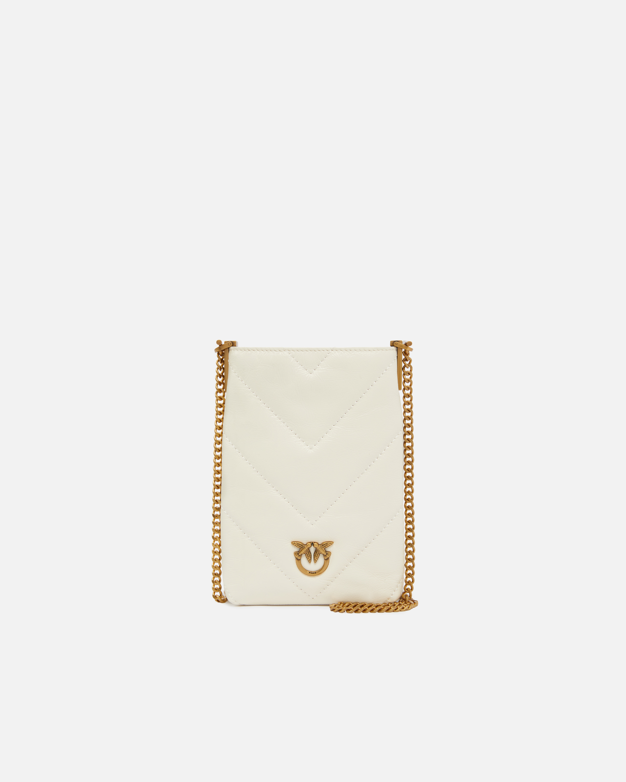 Chevron-patterned leather smartphone case with shoulder strap - White - large | Pinko 