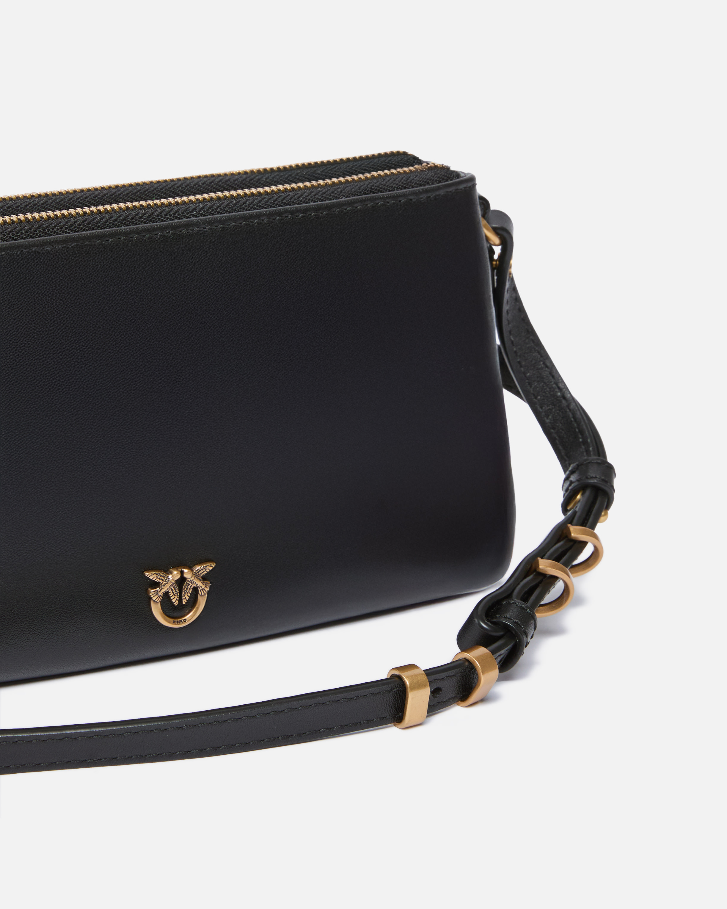 Pinko Sleek Black Bag With Gold Chain Strap And Minimalist Design In Multi