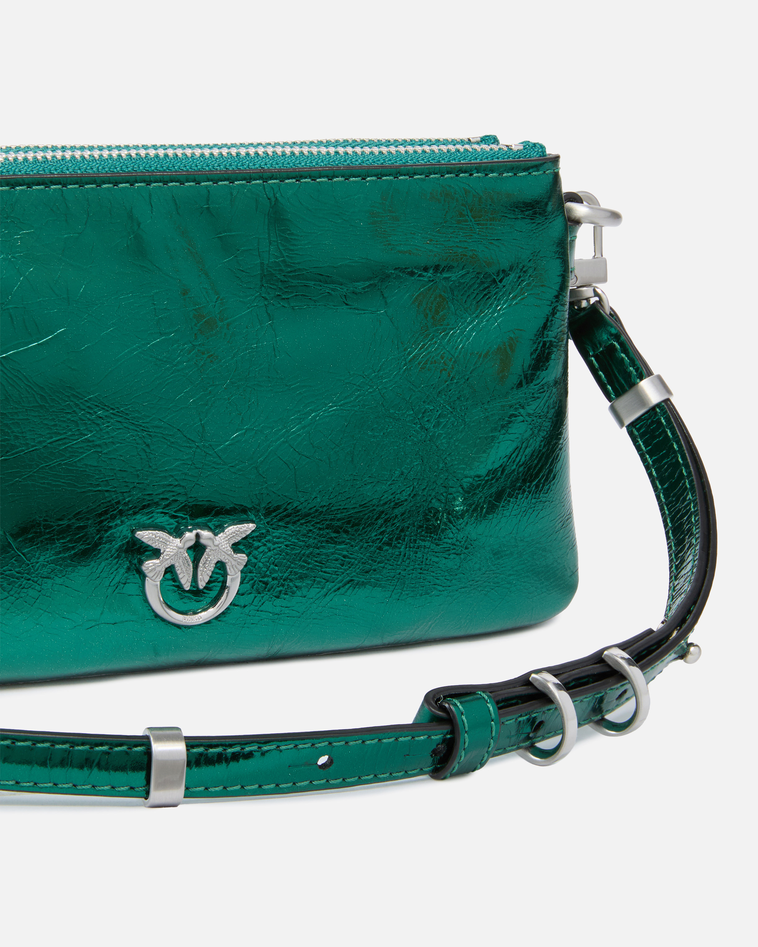 Pinko Mini Double Bag In Laminated Leather