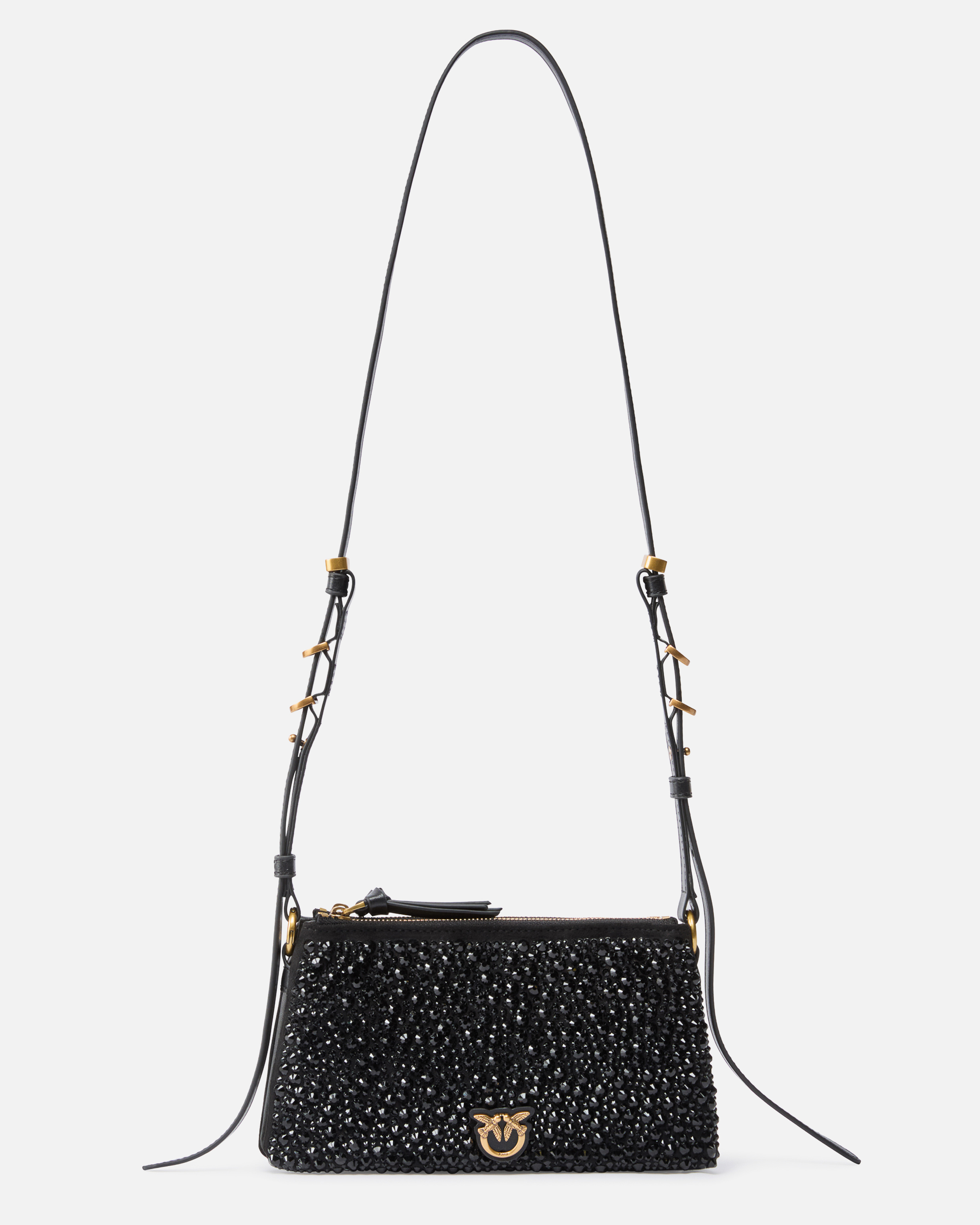 Pinko Mini Double Bag Fully Rhinestoned Shoulder Bag