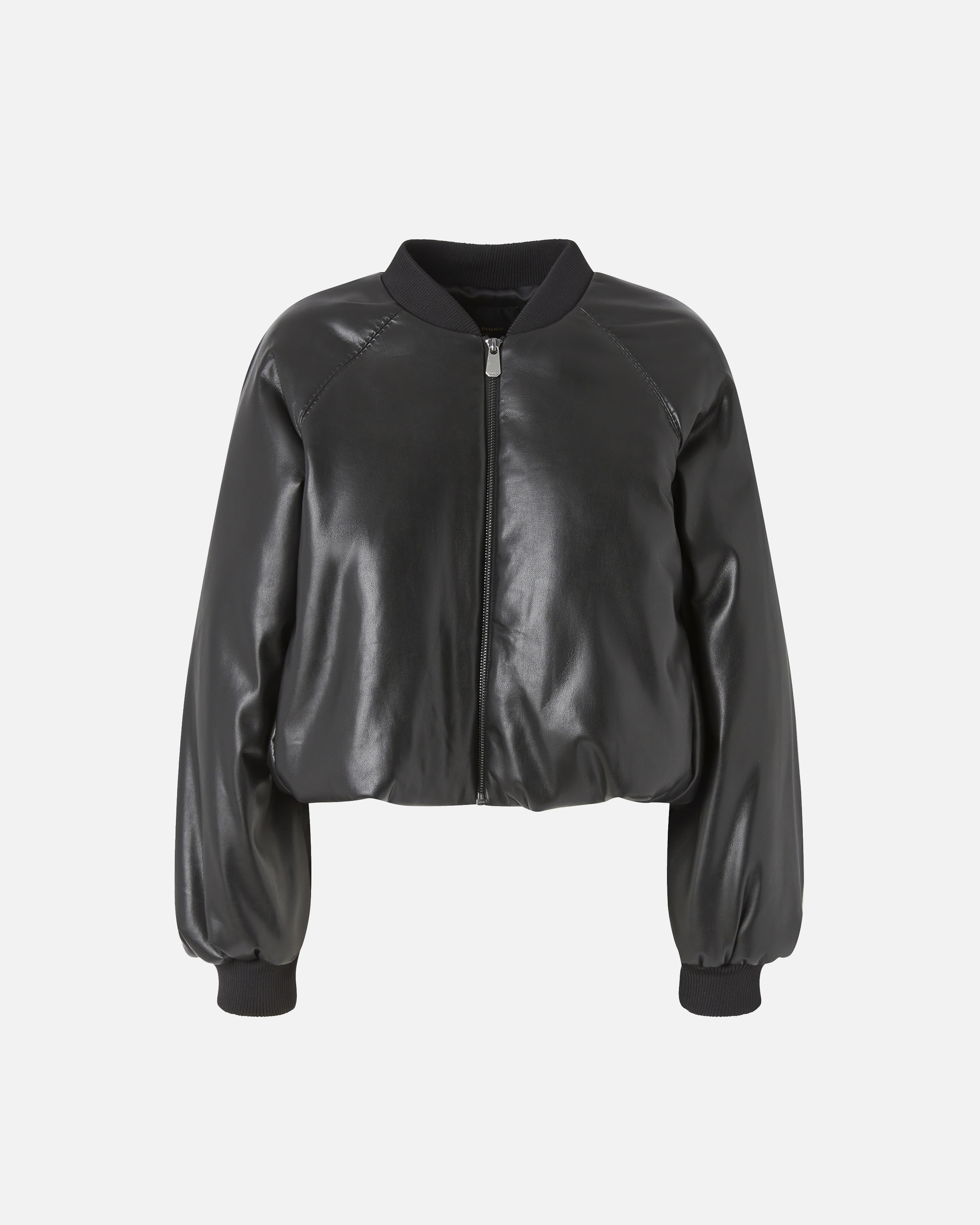 Pinko Black Cropped Bomber Jacket With Front Zip Closure In Ecoleather Woman In Black