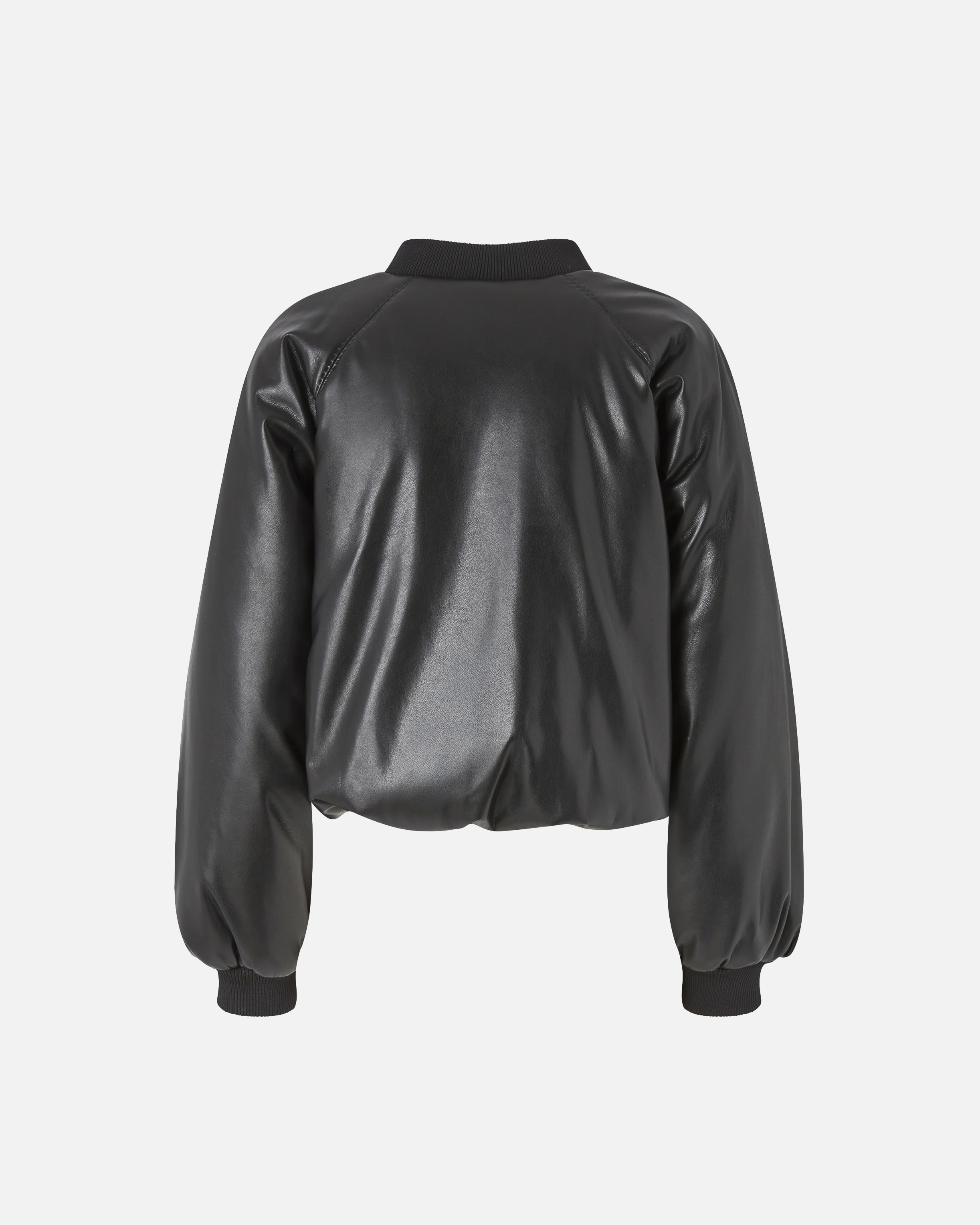 Pinko Black Cropped Bomber Jacket With Front Zip Closure In Ecoleather Woman In Black