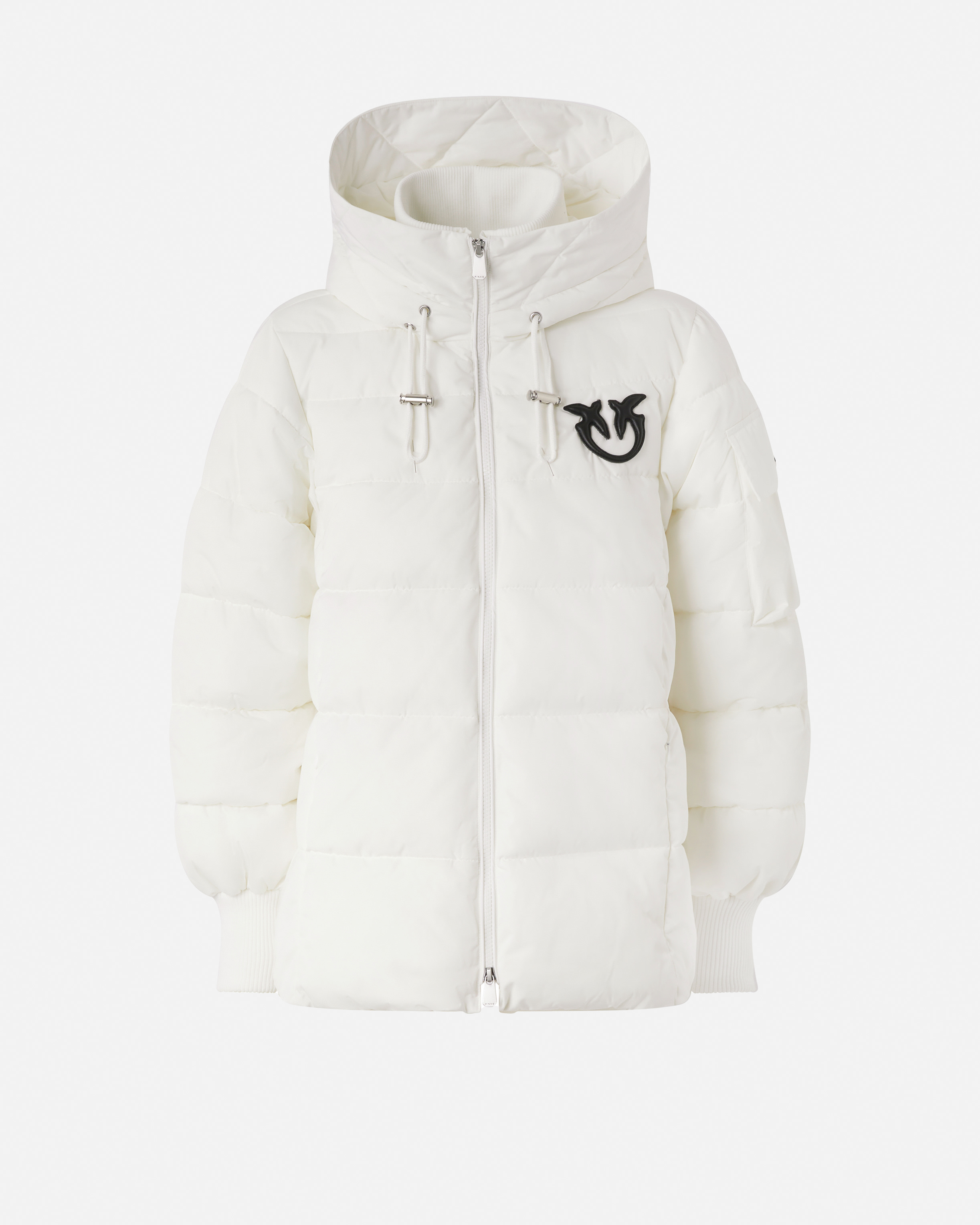 Pinko Puffy White Jacket With Zip-up Front And Cozy Hood In White