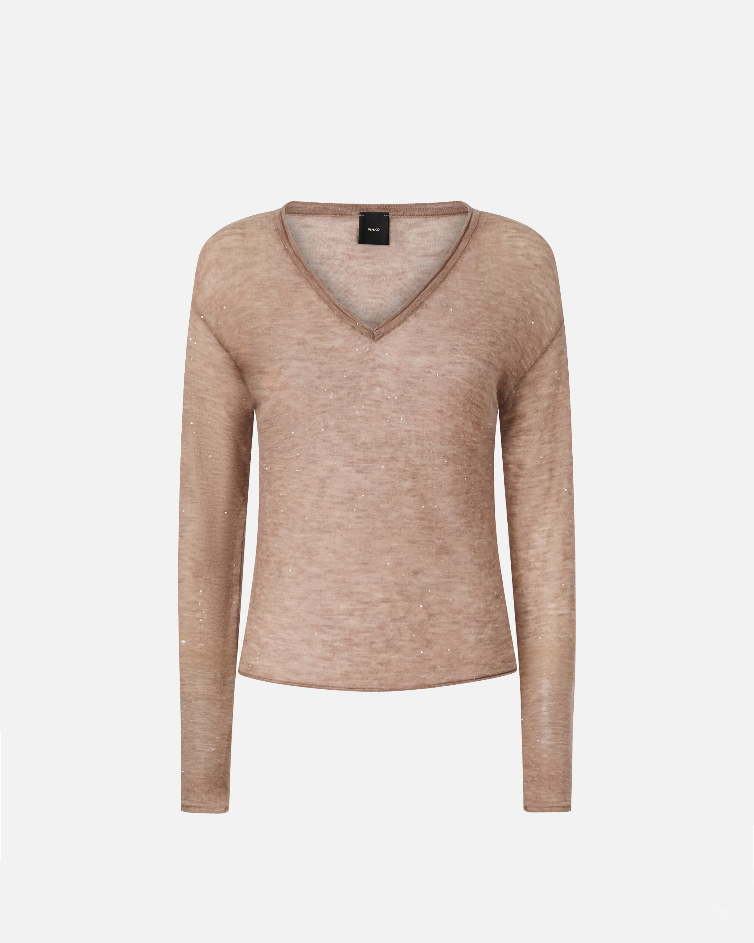 Pinko Salomone Wool Sweater With Micro Sequins In Brown