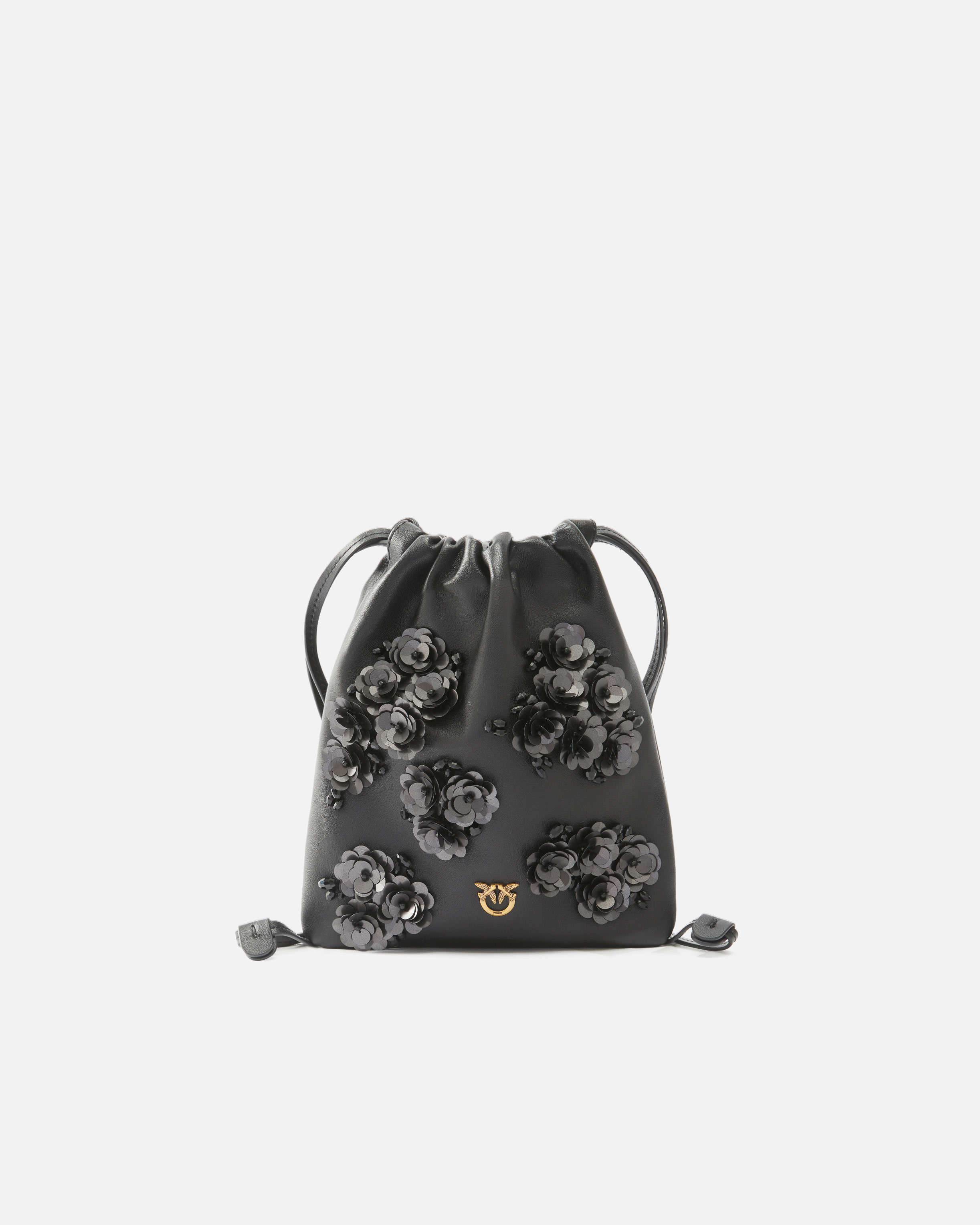 Pinko Baby Slouchy Bag Leather Shoulder Pouch In Leather With Jewel Flowers In Multi