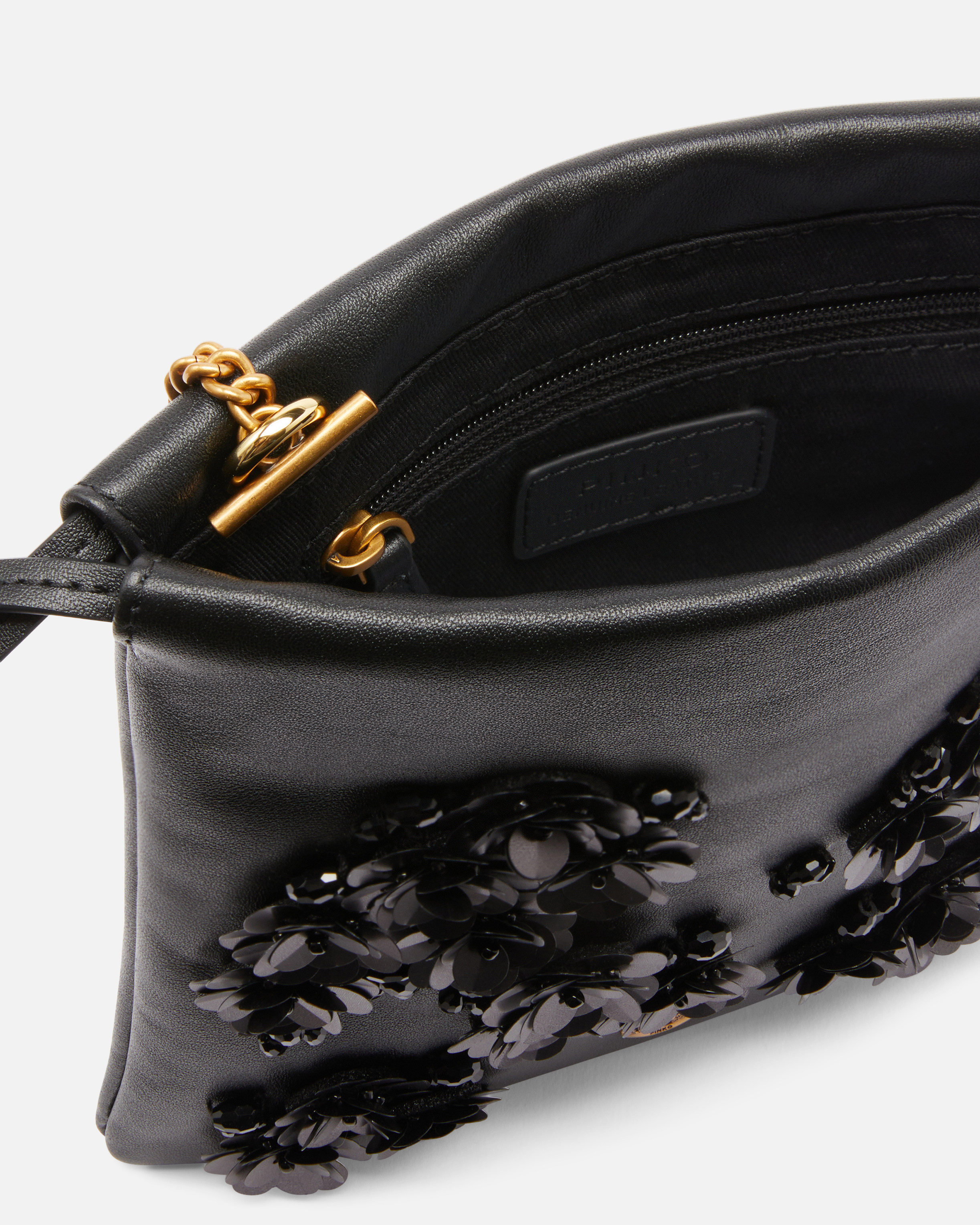 Pinko Baby Slouchy Bag Leather Shoulder Pouch In Leather With Jewel Flowers In Multi