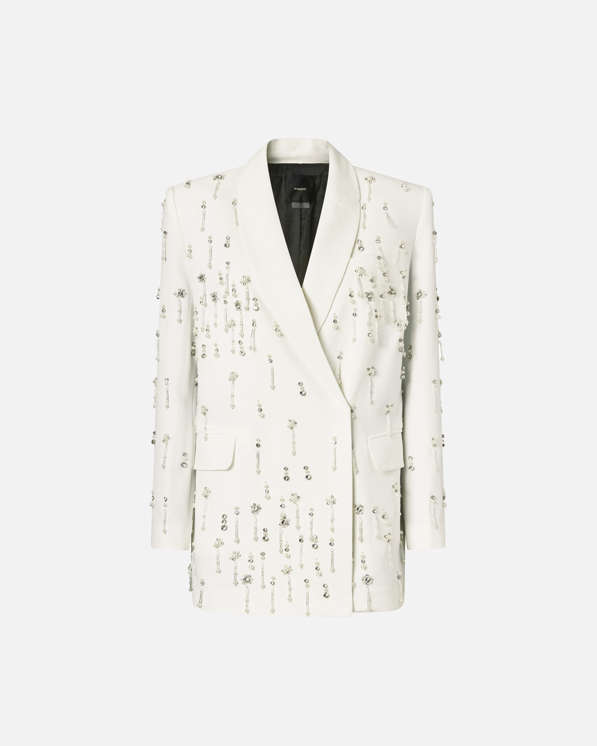 Pinko Crystal-embellished Double-breasted Jacket In White