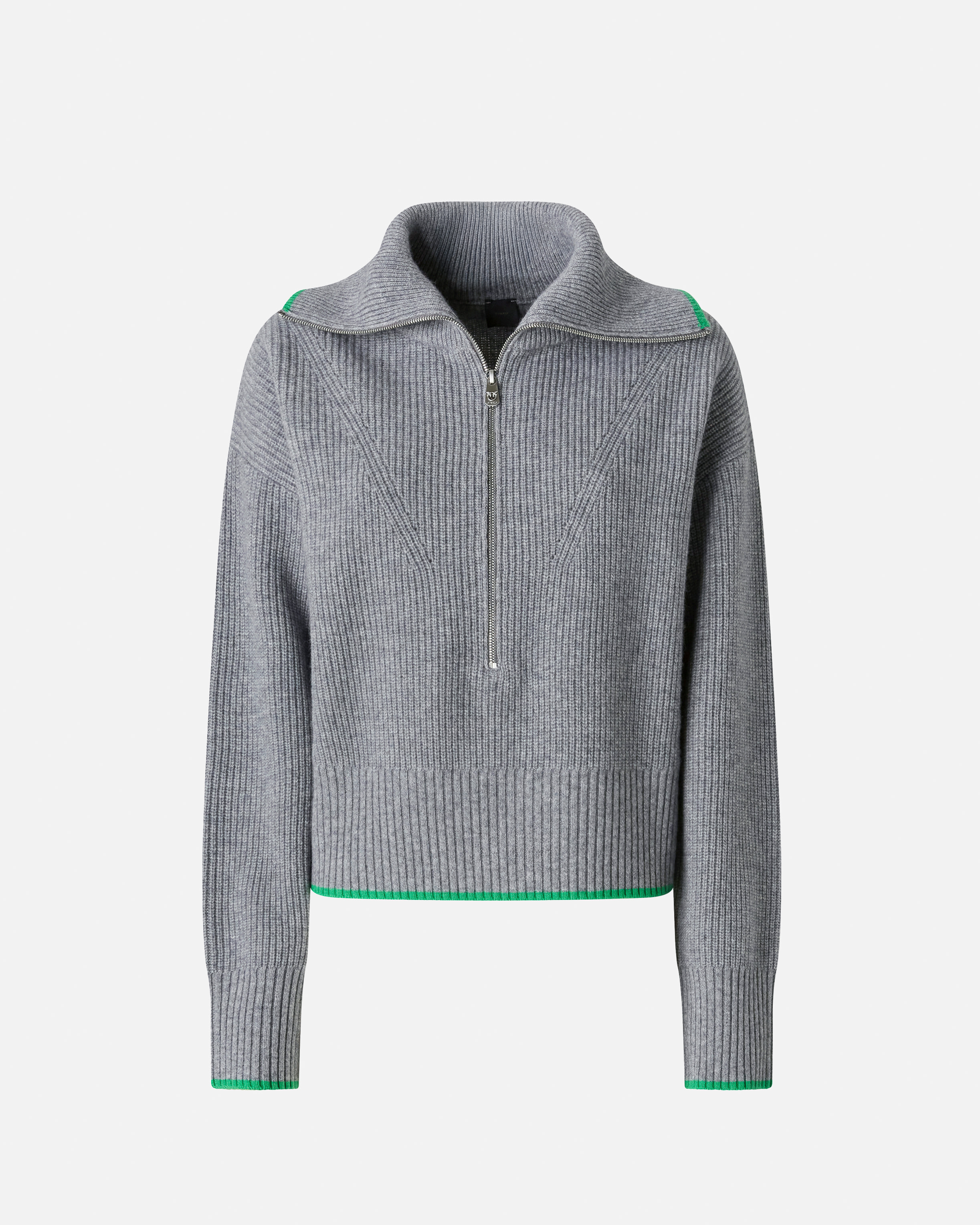 Pinko Ribbed Knitwear With High Collar And Contrast Trim In Gray