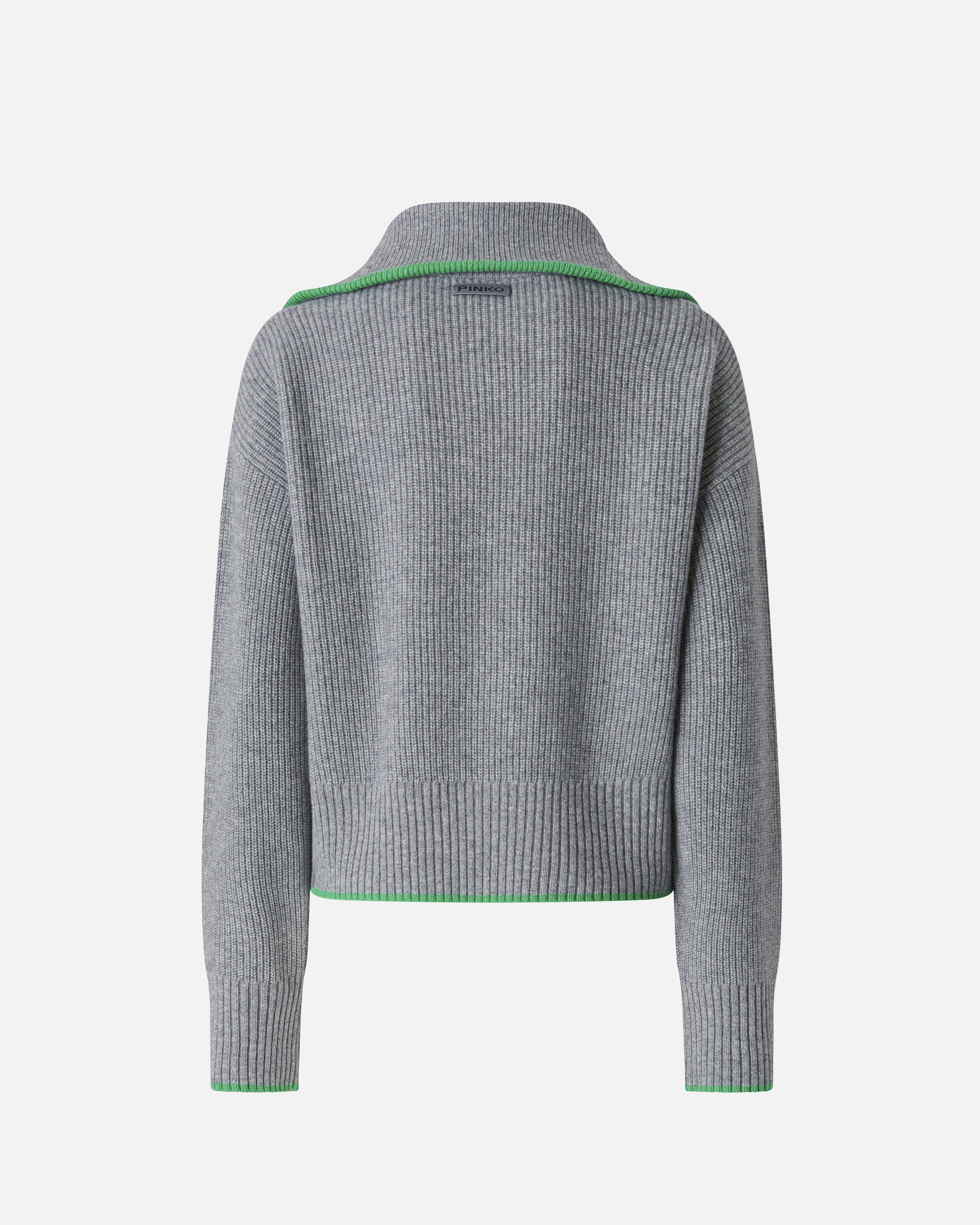 Pinko Ribbed Knitwear With High Collar And Contrast Trim In Gray