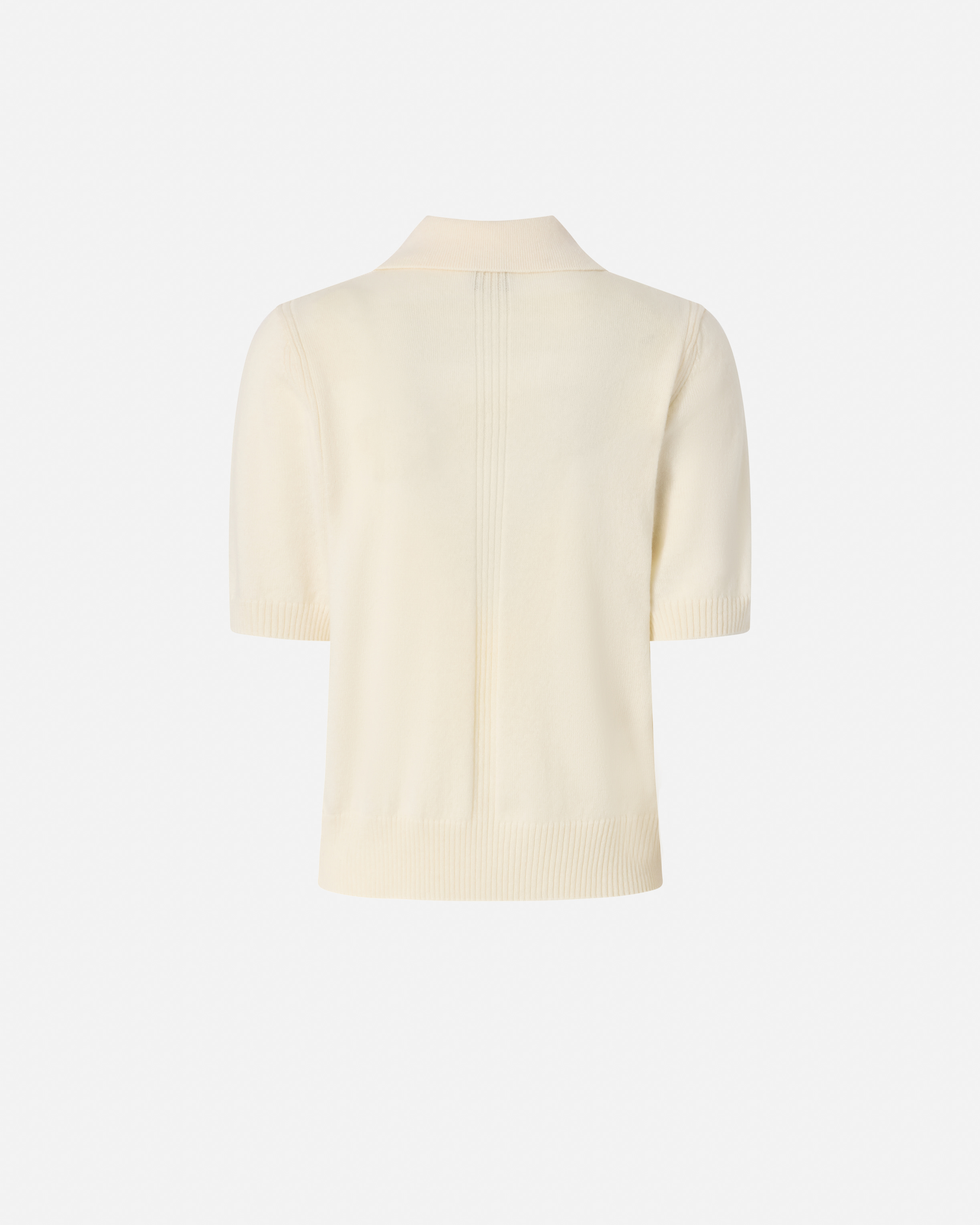 Pinko White Polo Shirt With Logo Patch On The Front And Ribbed Details In Wool Woman In Neutral