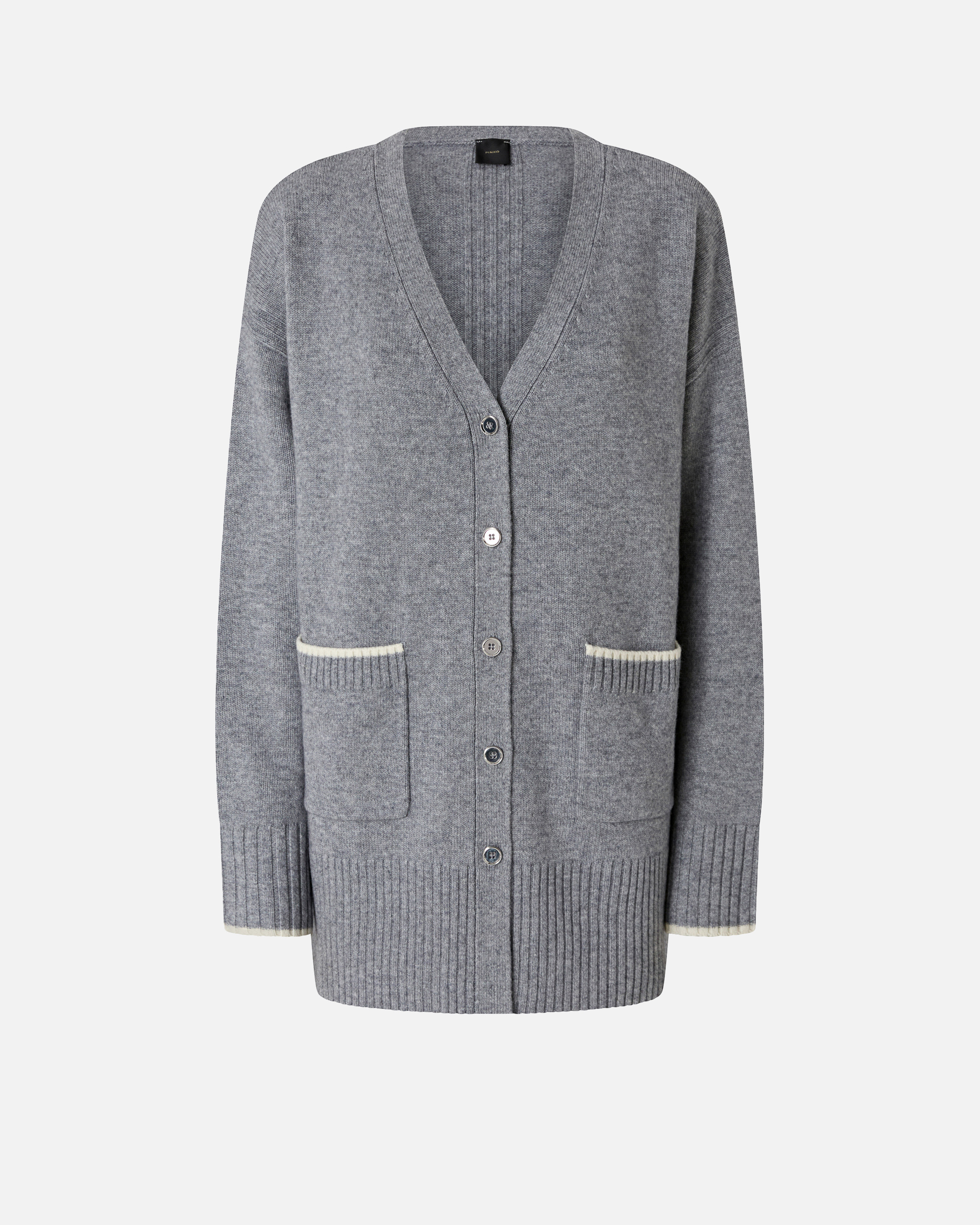Pinko Long V-neck Cardigan In Gray