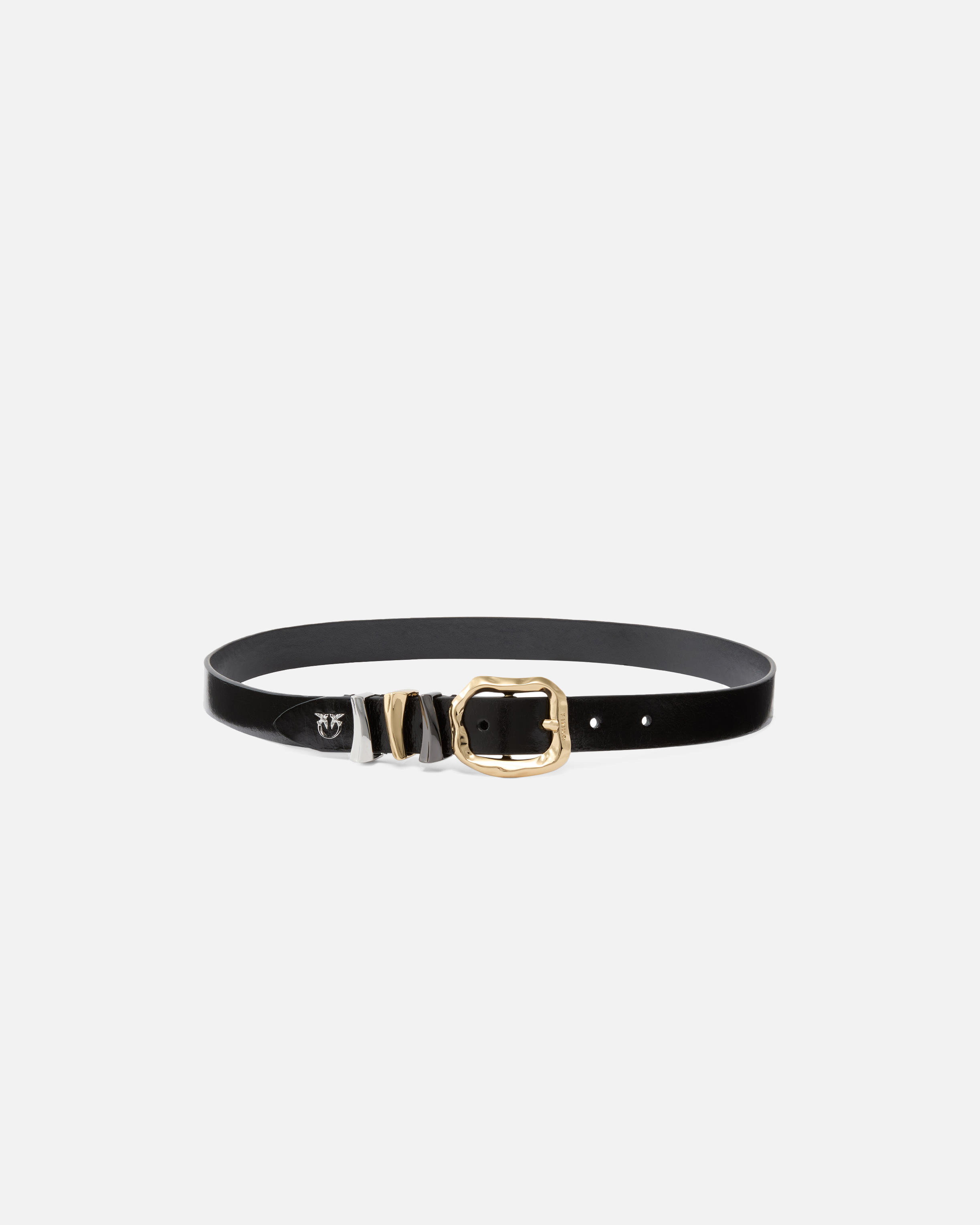 Pinko Logo Buckle Leather Adjustable Belt In Black