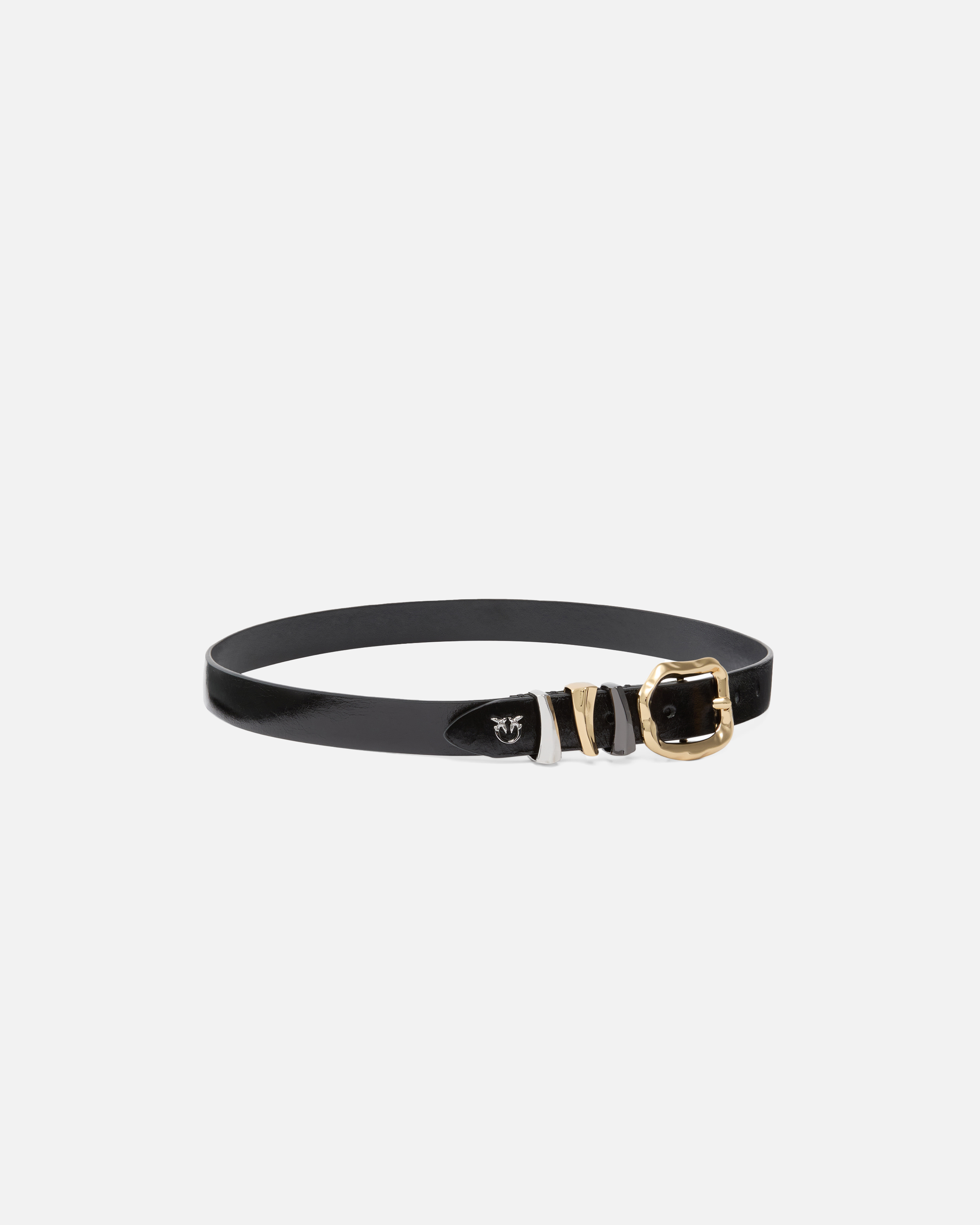 Pinko Logo Buckle Leather Adjustable Belt In Black