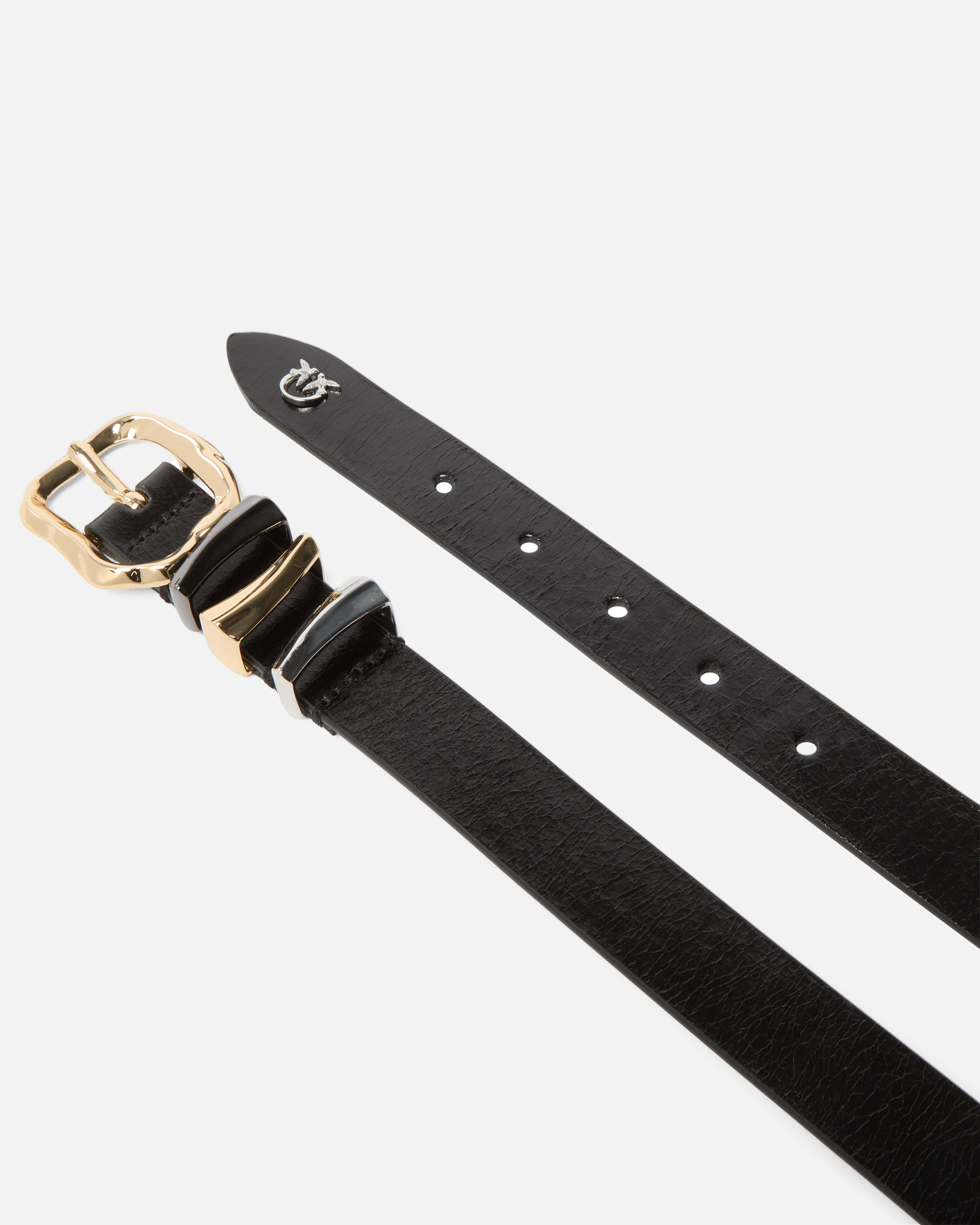 Pinko Logo Buckle Leather Adjustable Belt In Black