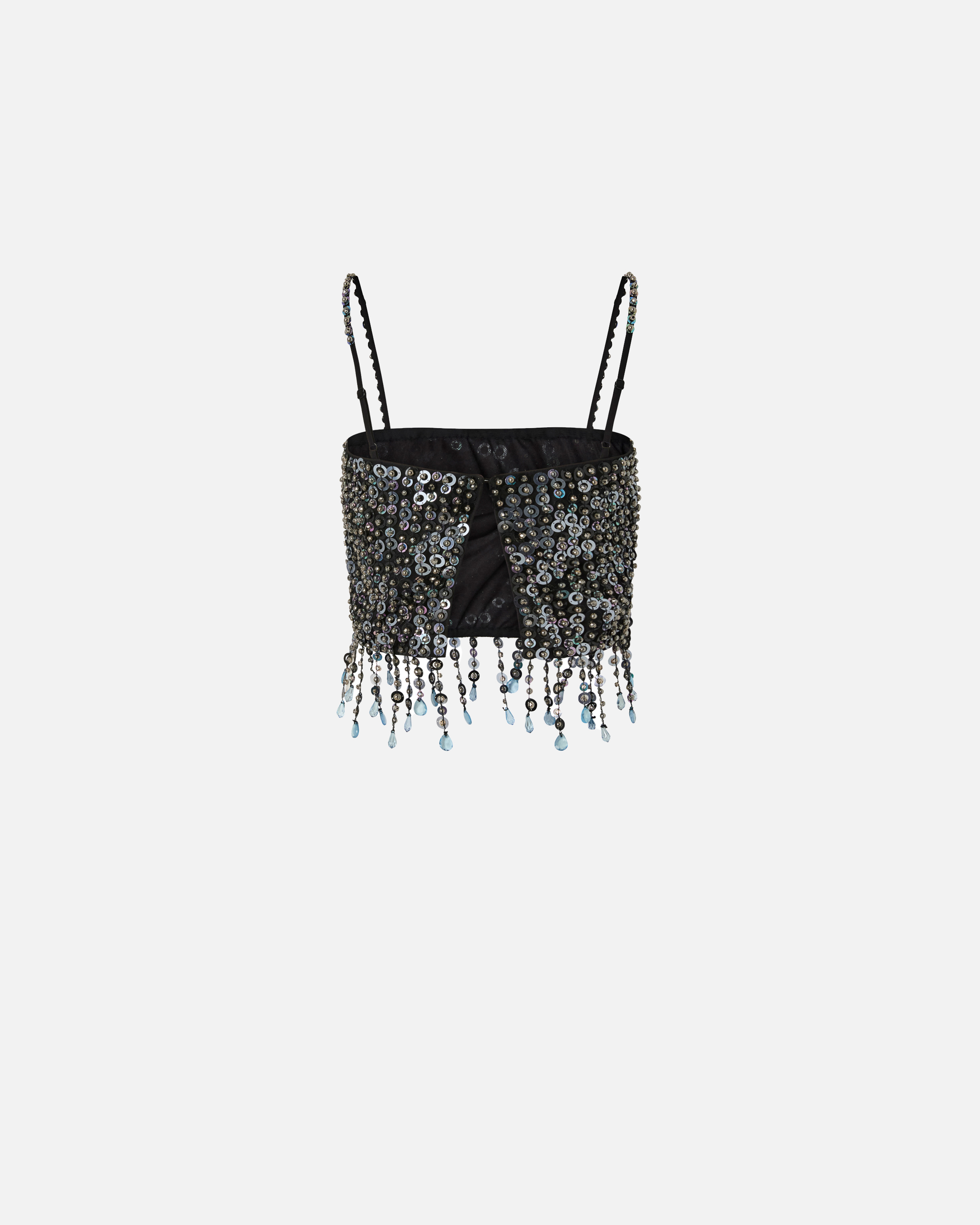 Pinko Crop Top With Sequins And Crystals In Gray