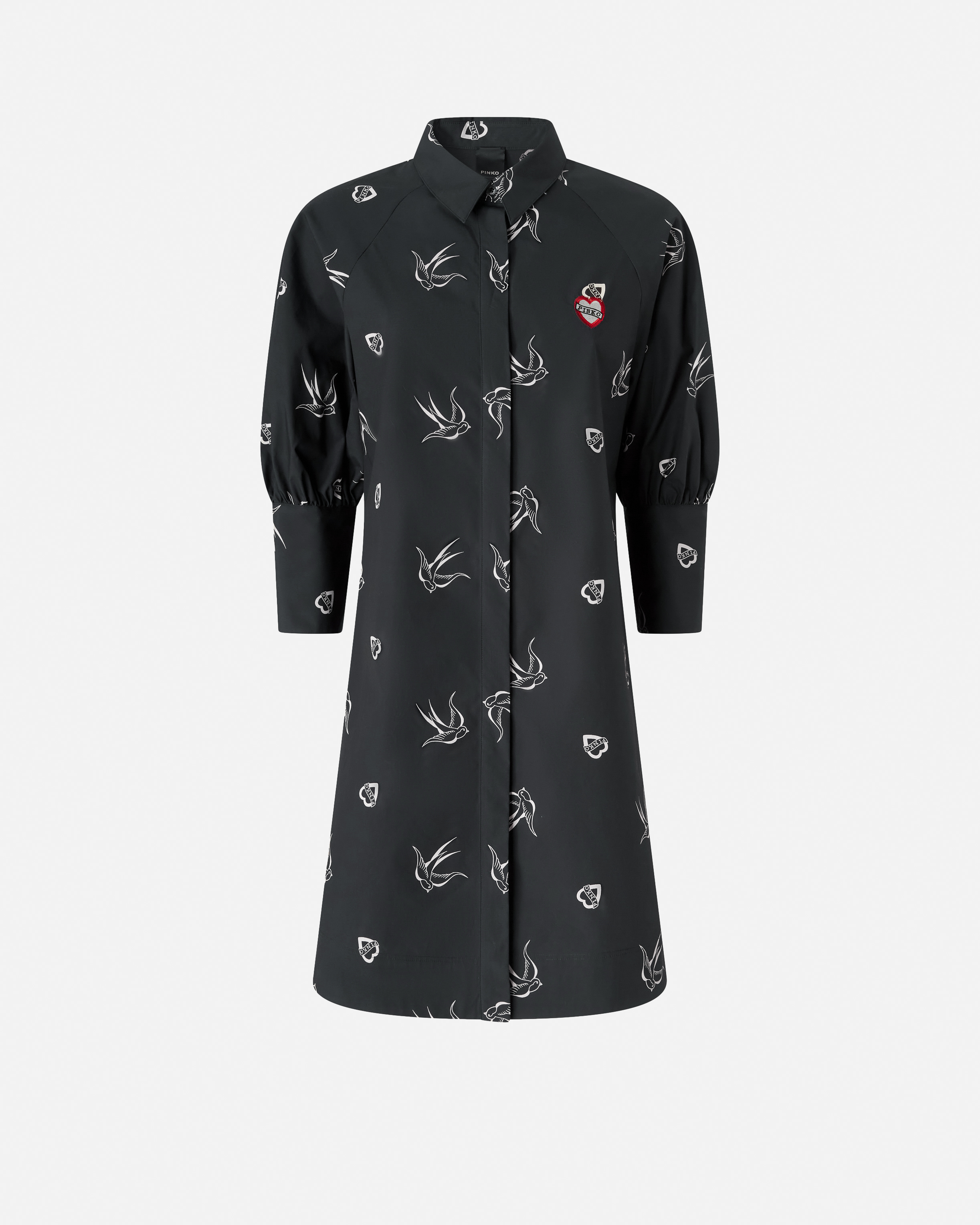 Pinko Short Tattoo-print Shirt Dress In Black