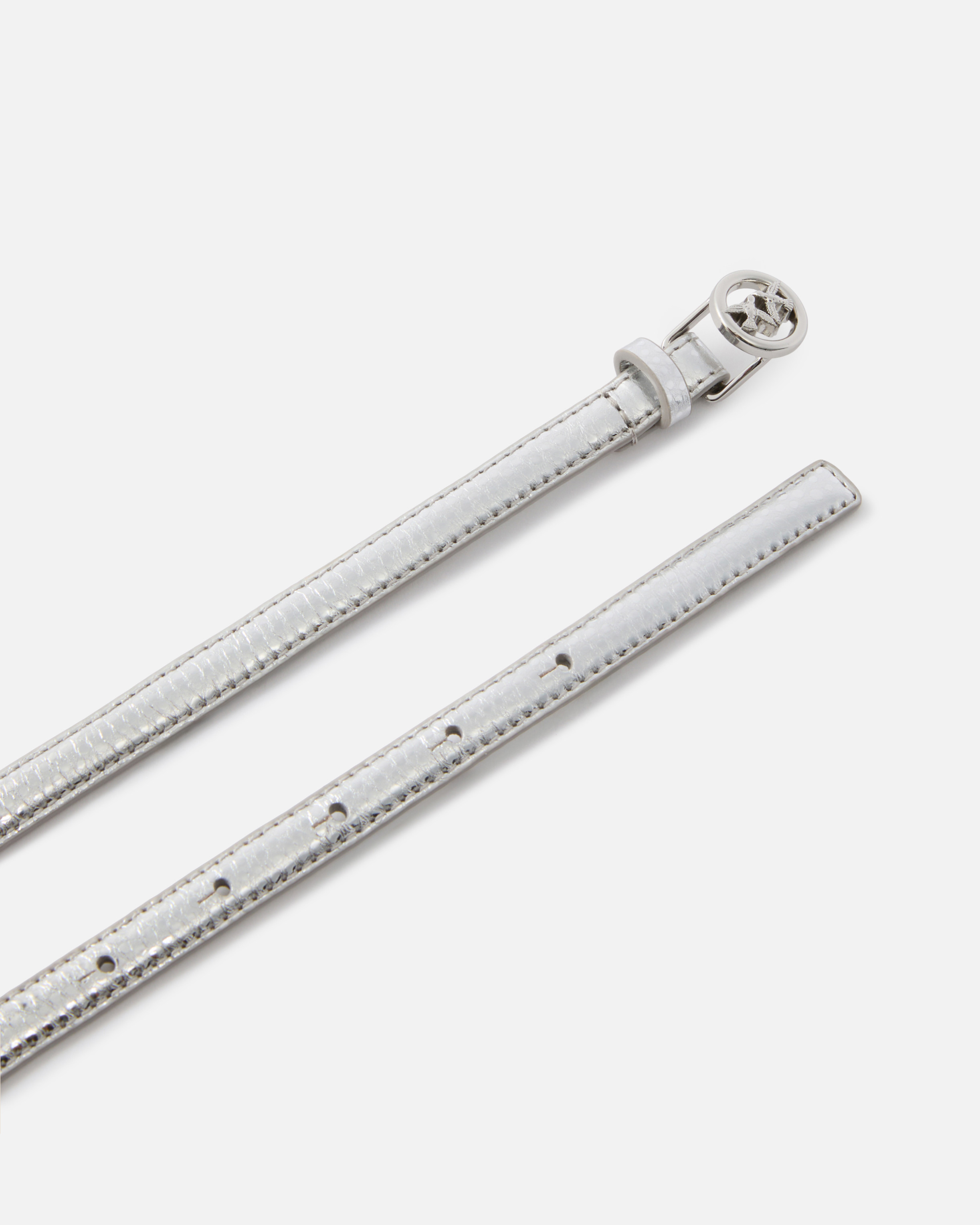 Pinko Thin Belt In Laminated Tumbled Leather 1 Cm In Metallic