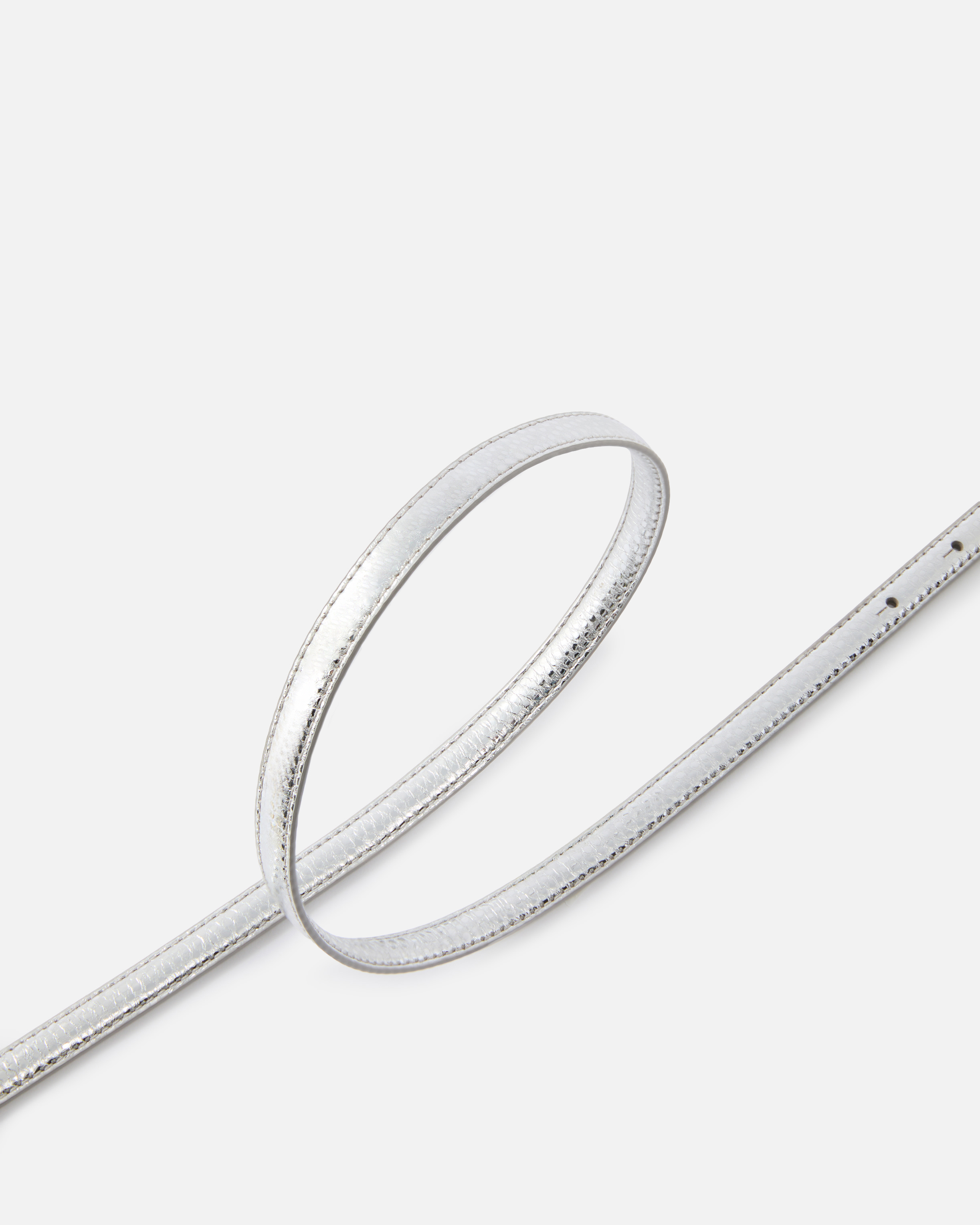 Pinko Thin Belt In Laminated Tumbled Leather 1 Cm In Metallic