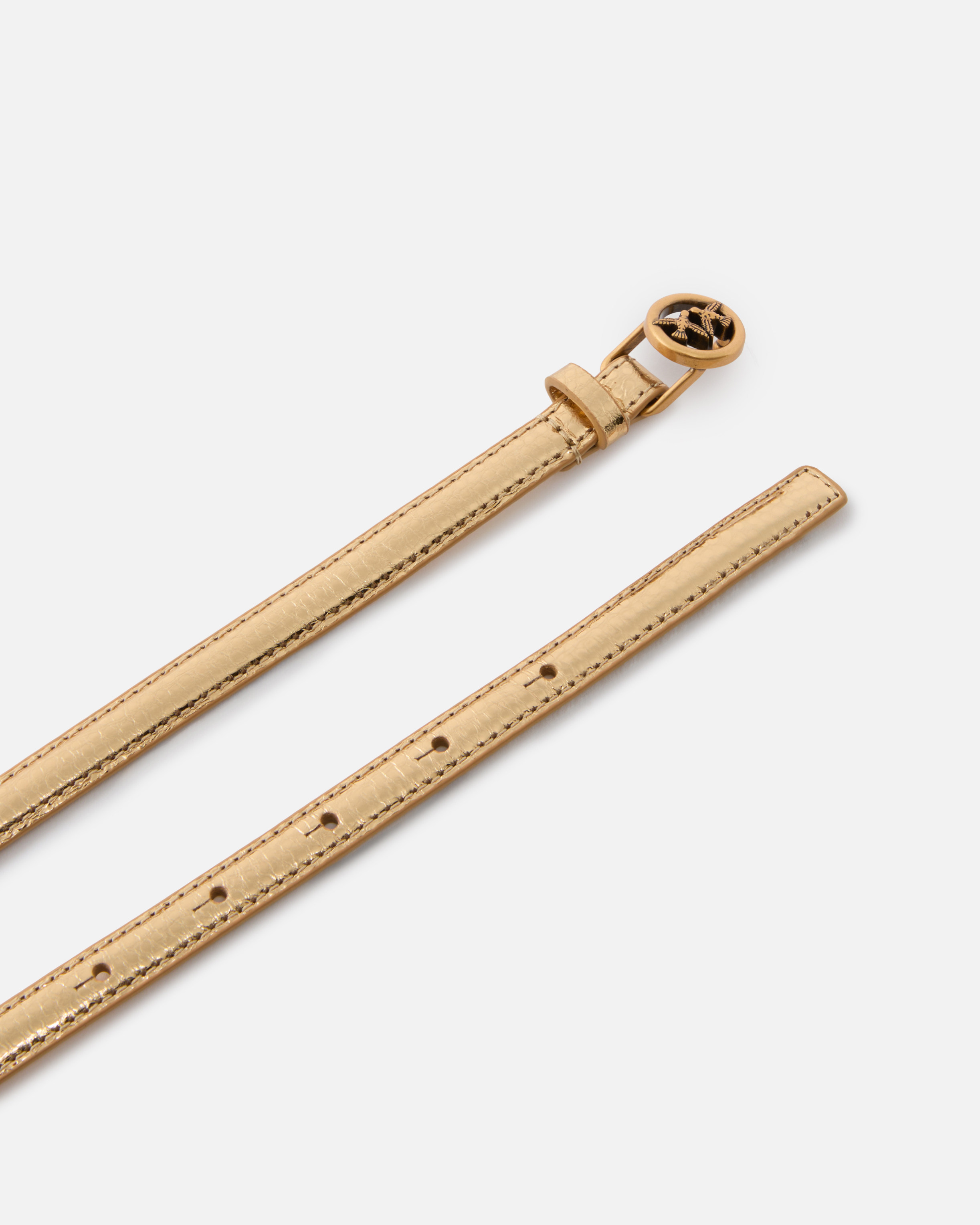 Pinko Thin Belt In Laminated Tumbled Leather 1 Cm In Gold