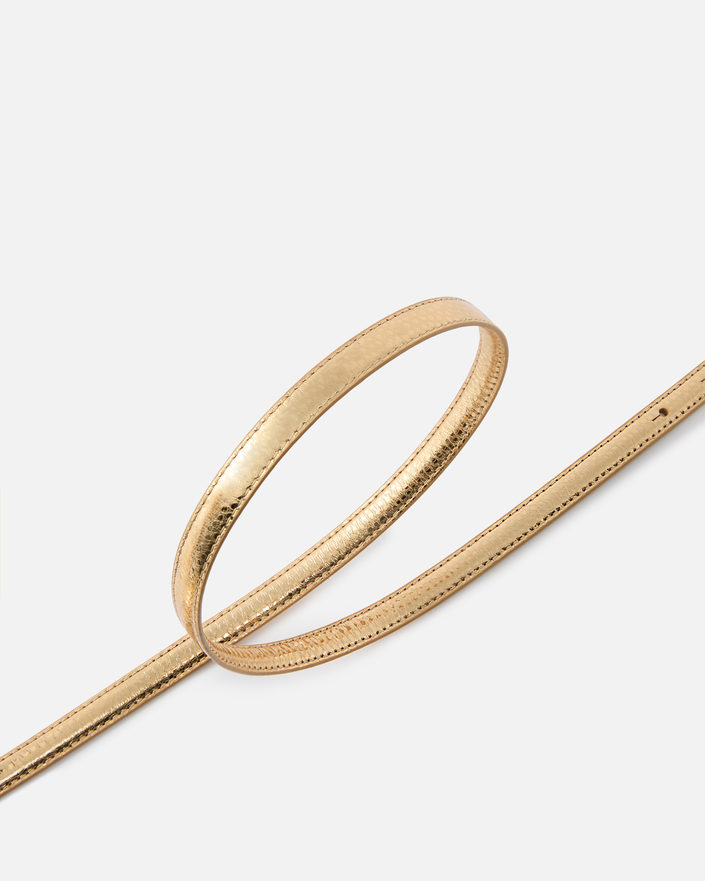 Pinko Thin Belt In Laminated Tumbled Leather 1 Cm In Gold