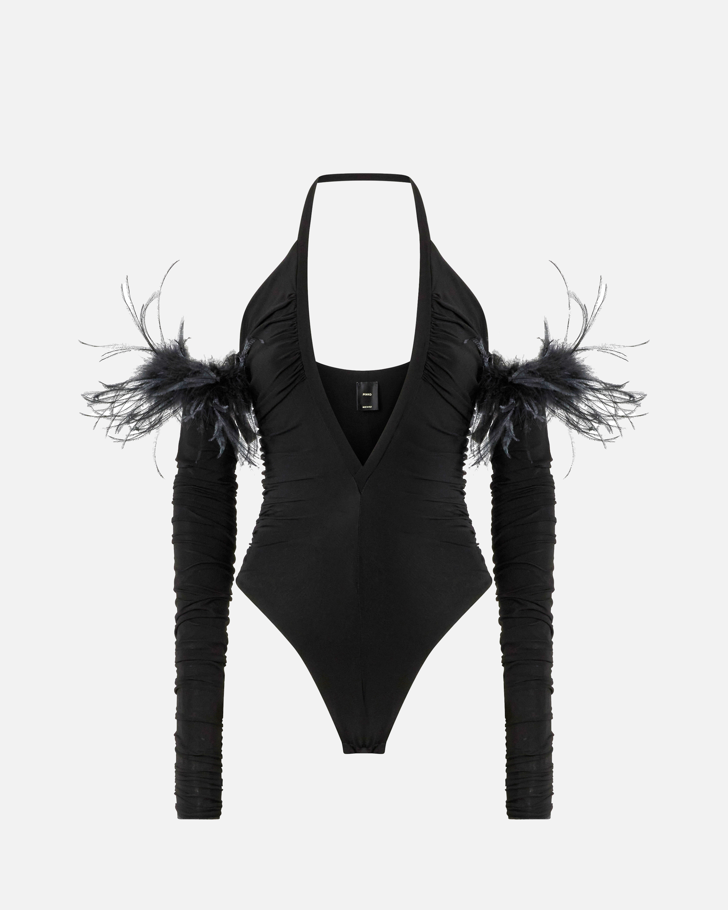 Pinko Bodysuit With Feathers In Black
