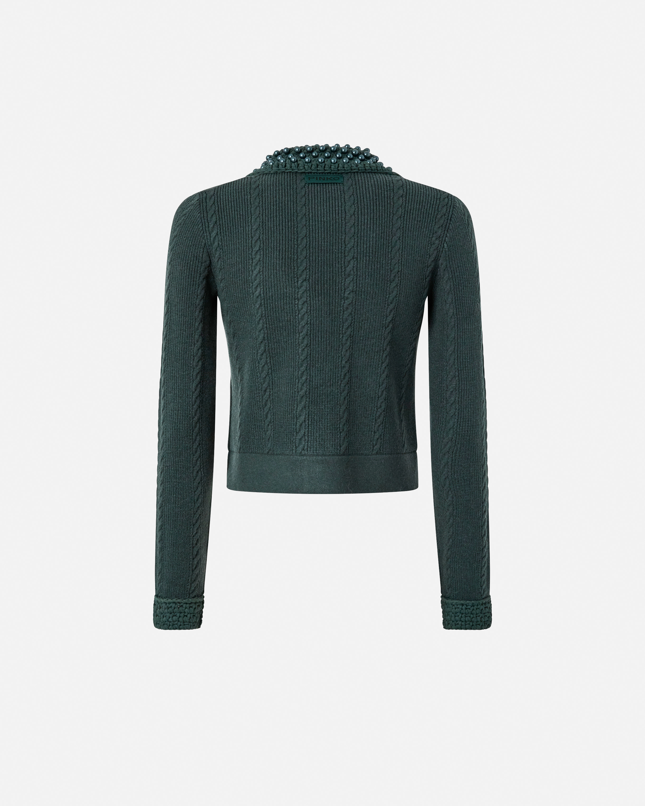 Pinko Cable-knit Pearl-embellished Cardigan In Green