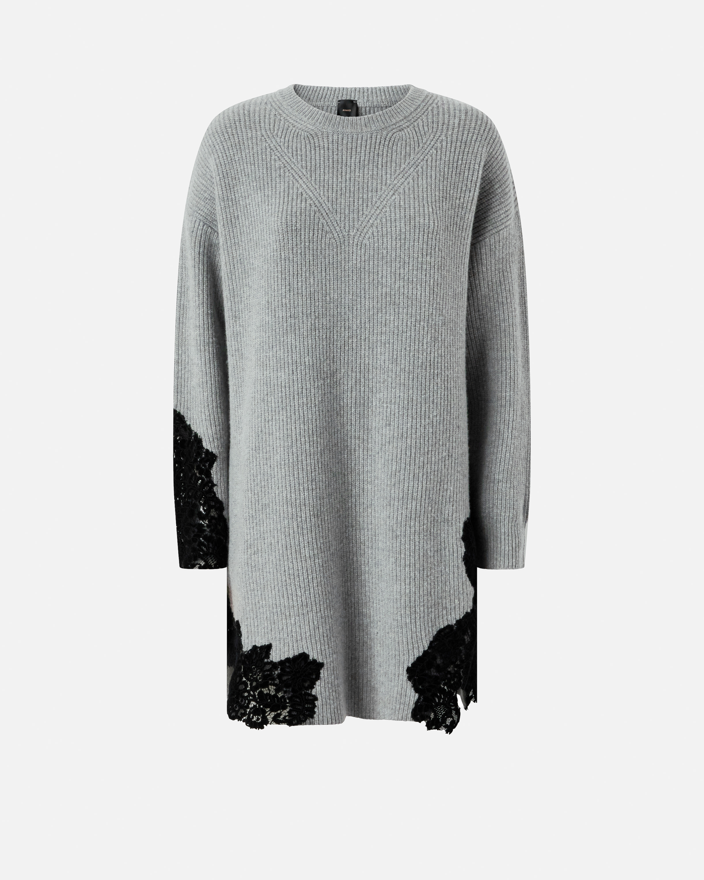 Pinko Stretch Wool Blend Dress With Lace In Gray